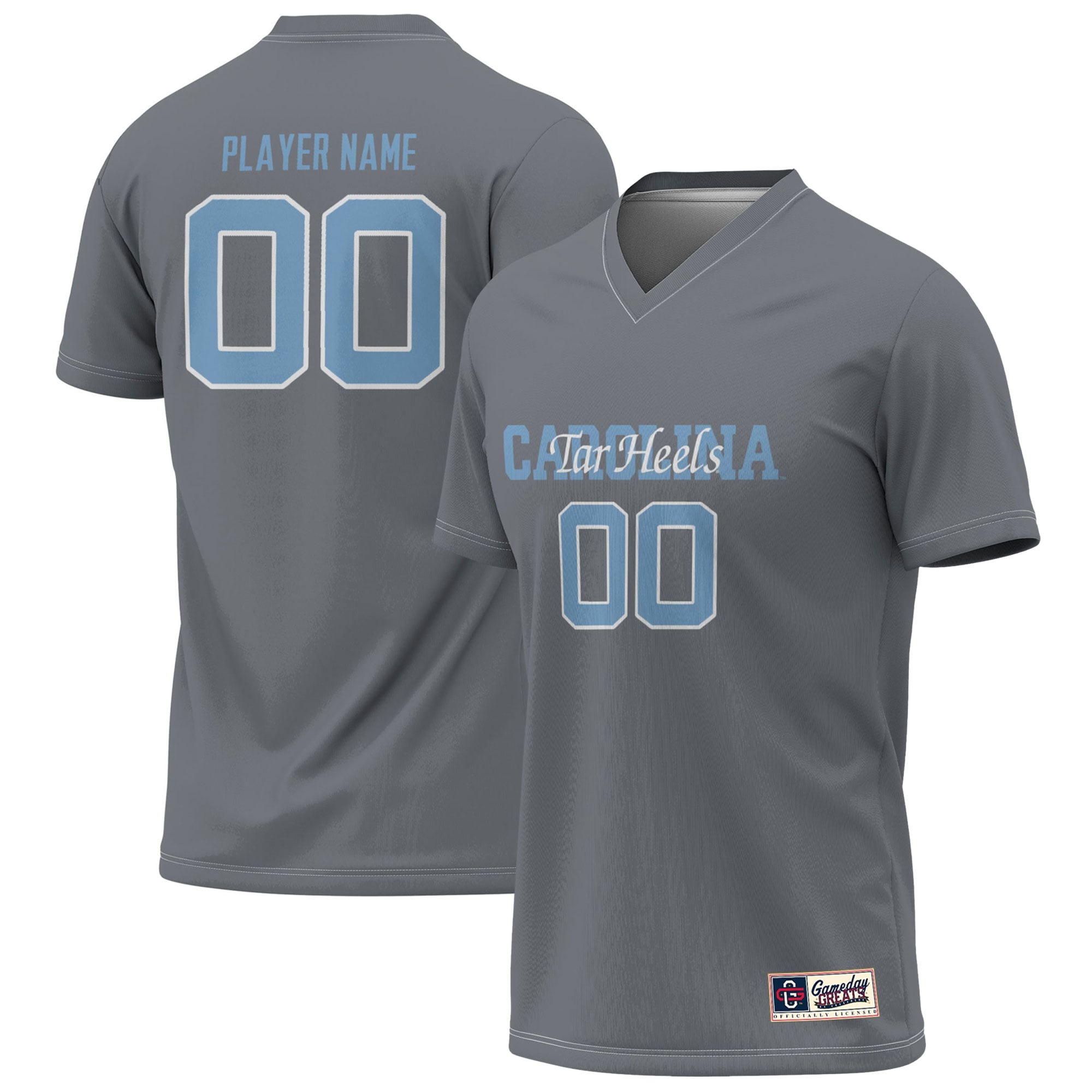 North Carolina Tar Heels Youth Lightweight Women's Soccer Jersey Gray - front and back view