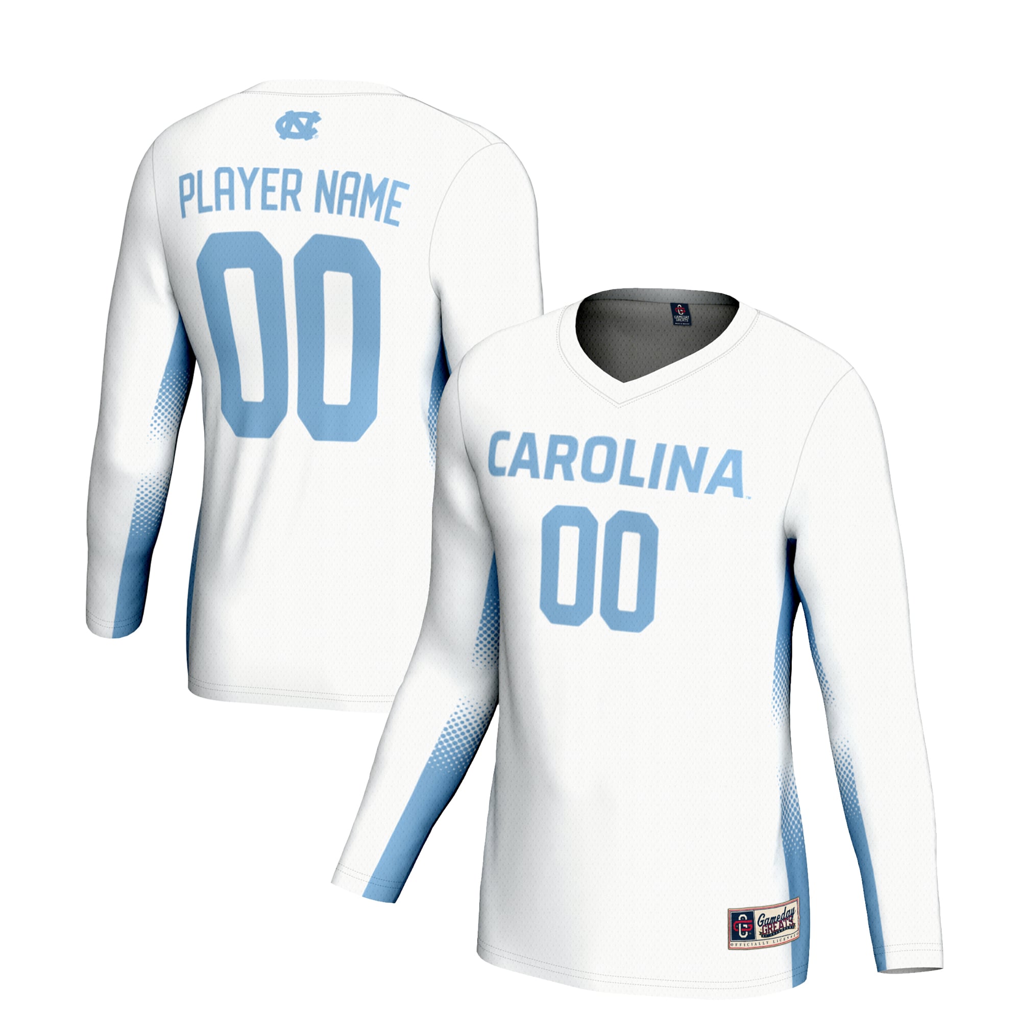 North Carolina Tar Heels Unisex Lightweight Women's Volleyball Jersey White - front and back view
