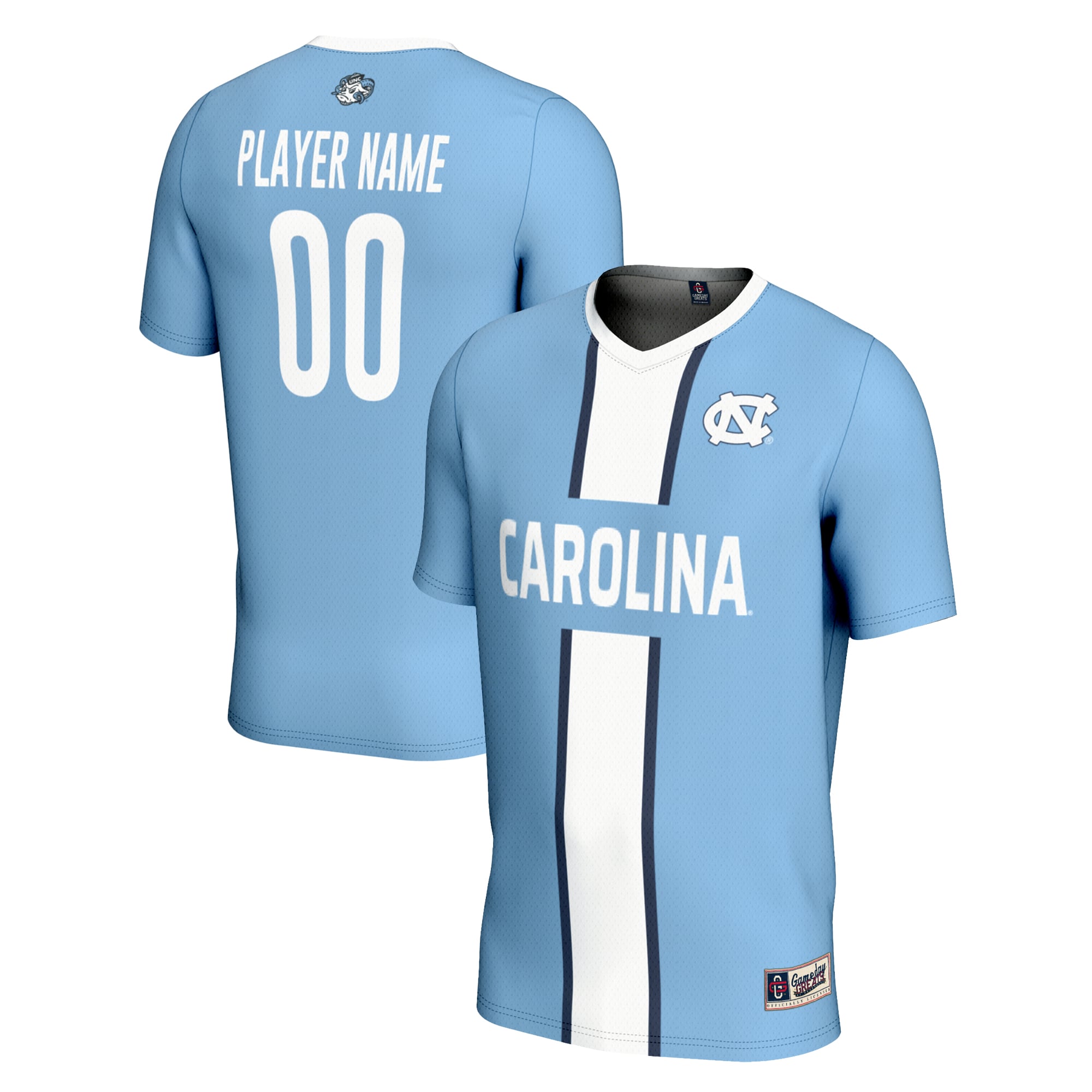 North Carolina Tar Heels Unisex Men's Soccer Jersey Carolina Blue - front and back view