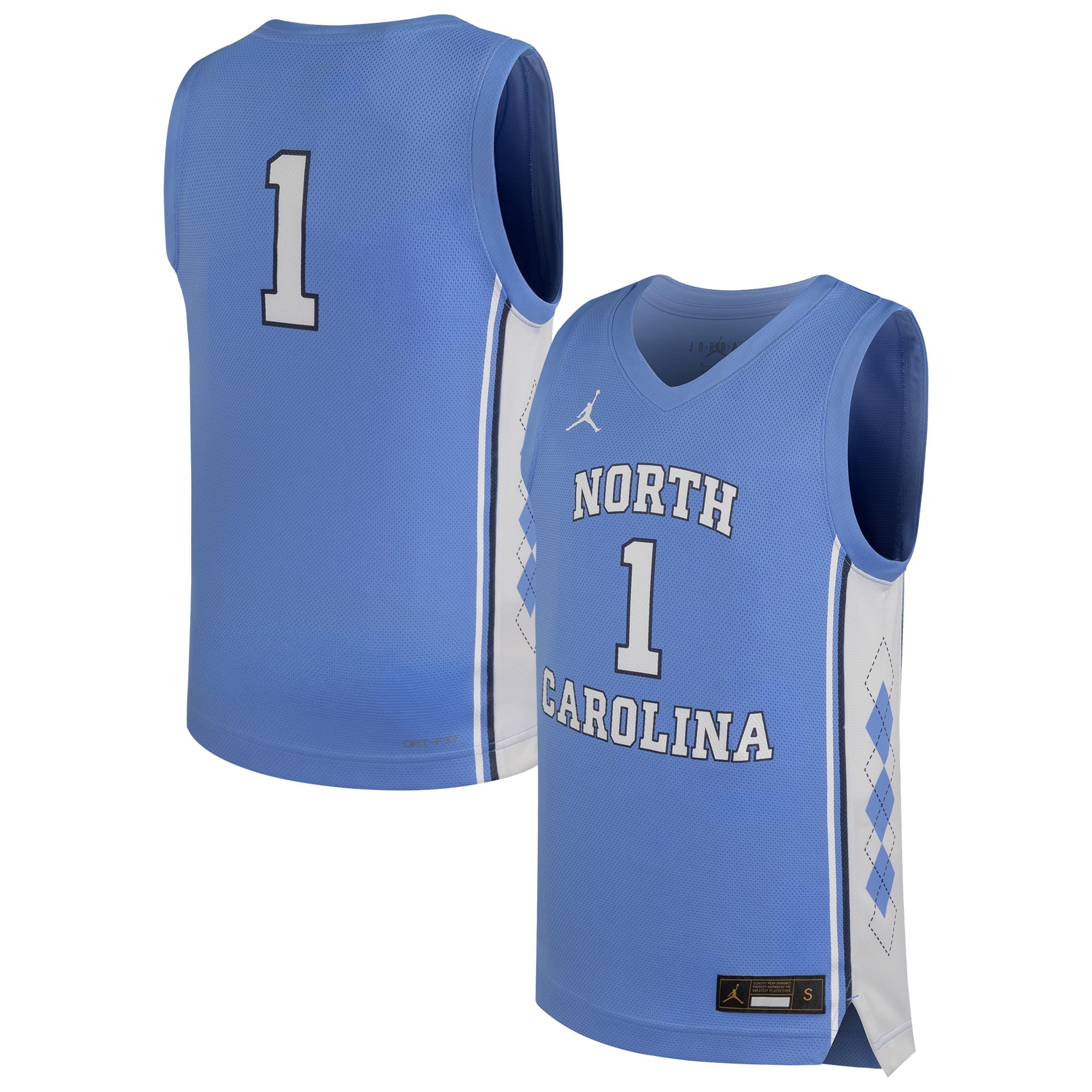 North Carolina Tar Heels Youth Basketball Jersey -Carolina Blue - front and back view