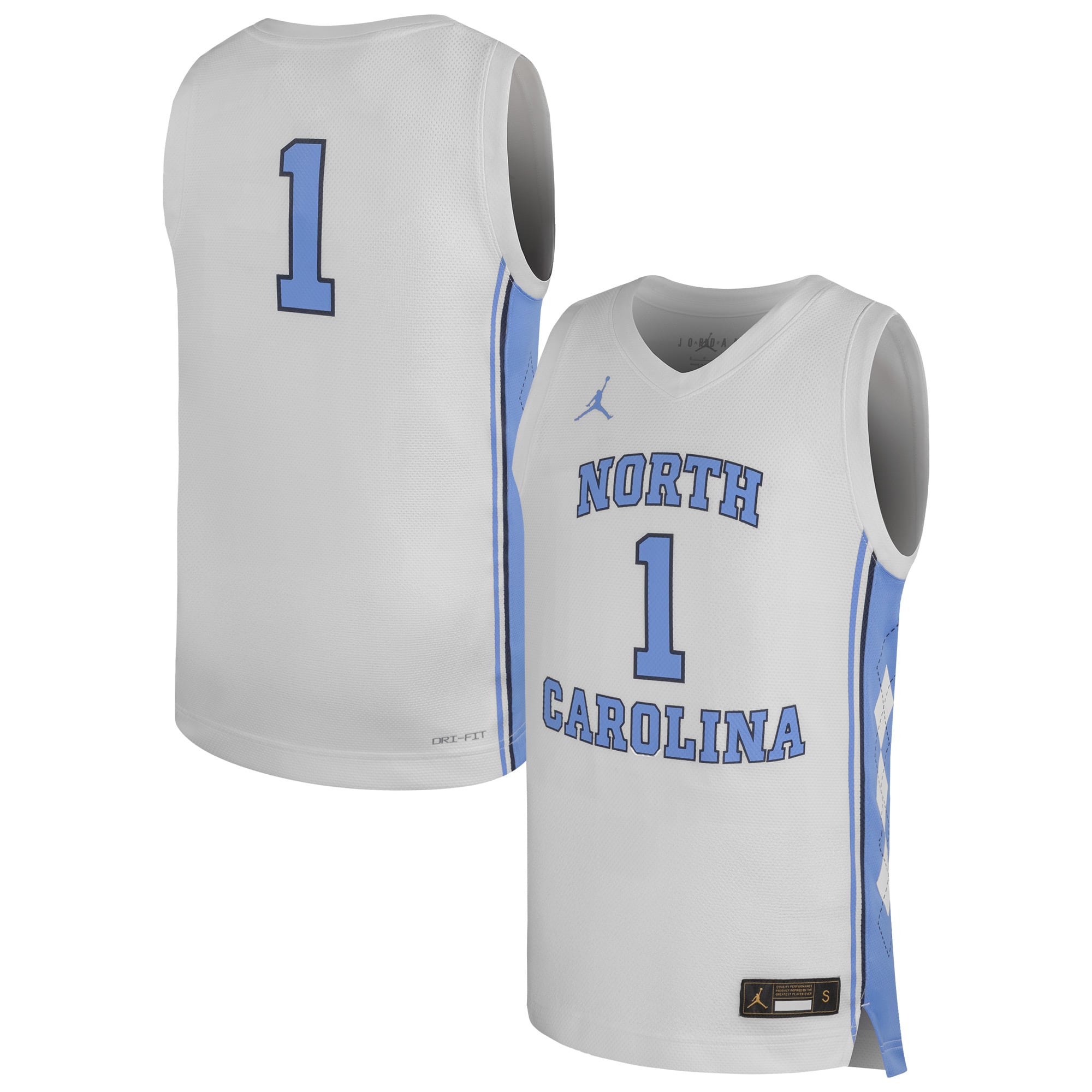 #1 North Carolina Tar Heels Youth Basketball Jersey White - front and back view