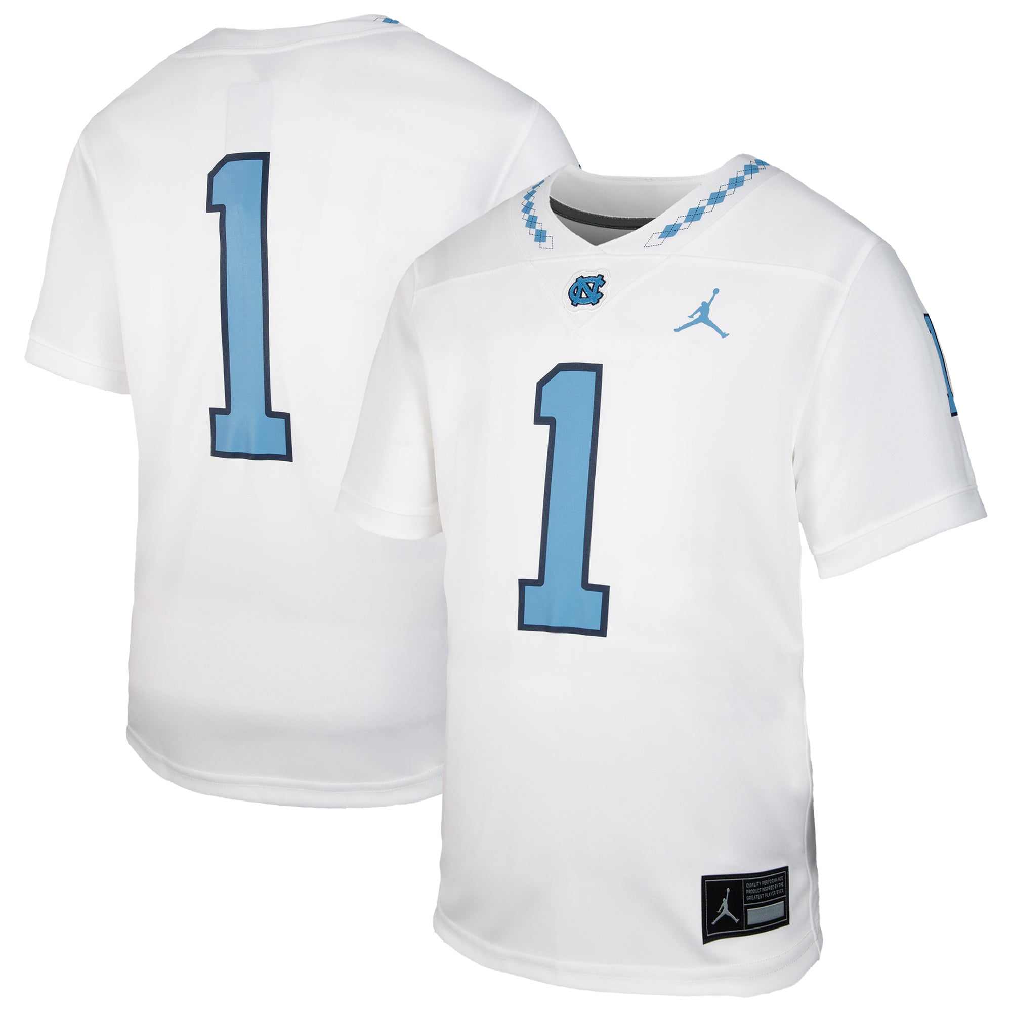 #1 North Carolina Tar Heels Youth Jersey White - front and back view
