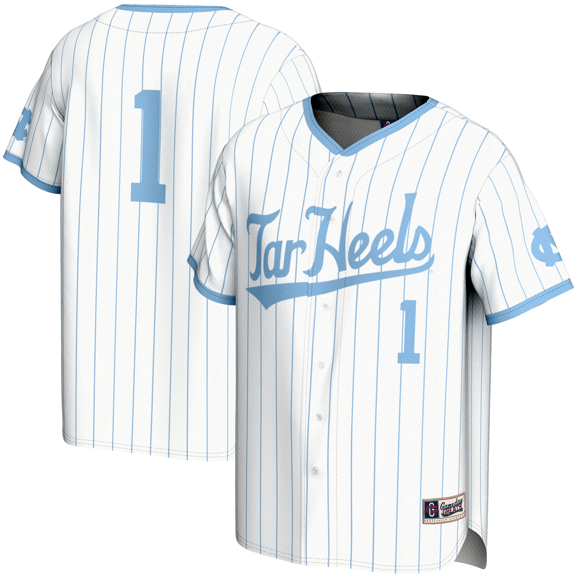 #1 North Carolina Tar Heels Youth Lightweight Baseball Jersey White - front and back view