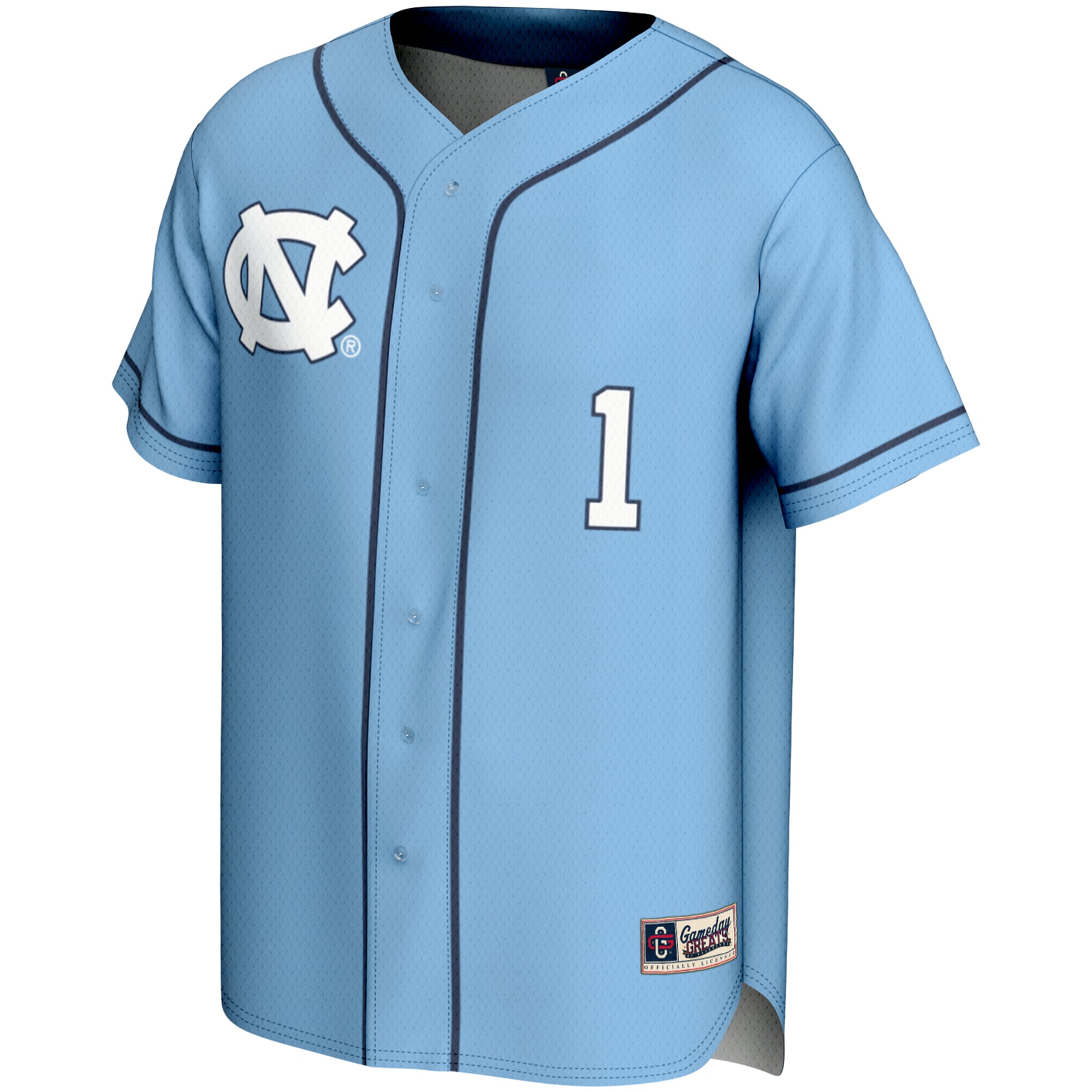 #1 North Carolina Tar Heels Youth Lightweight Softball Jersey Carolina Blue - front view