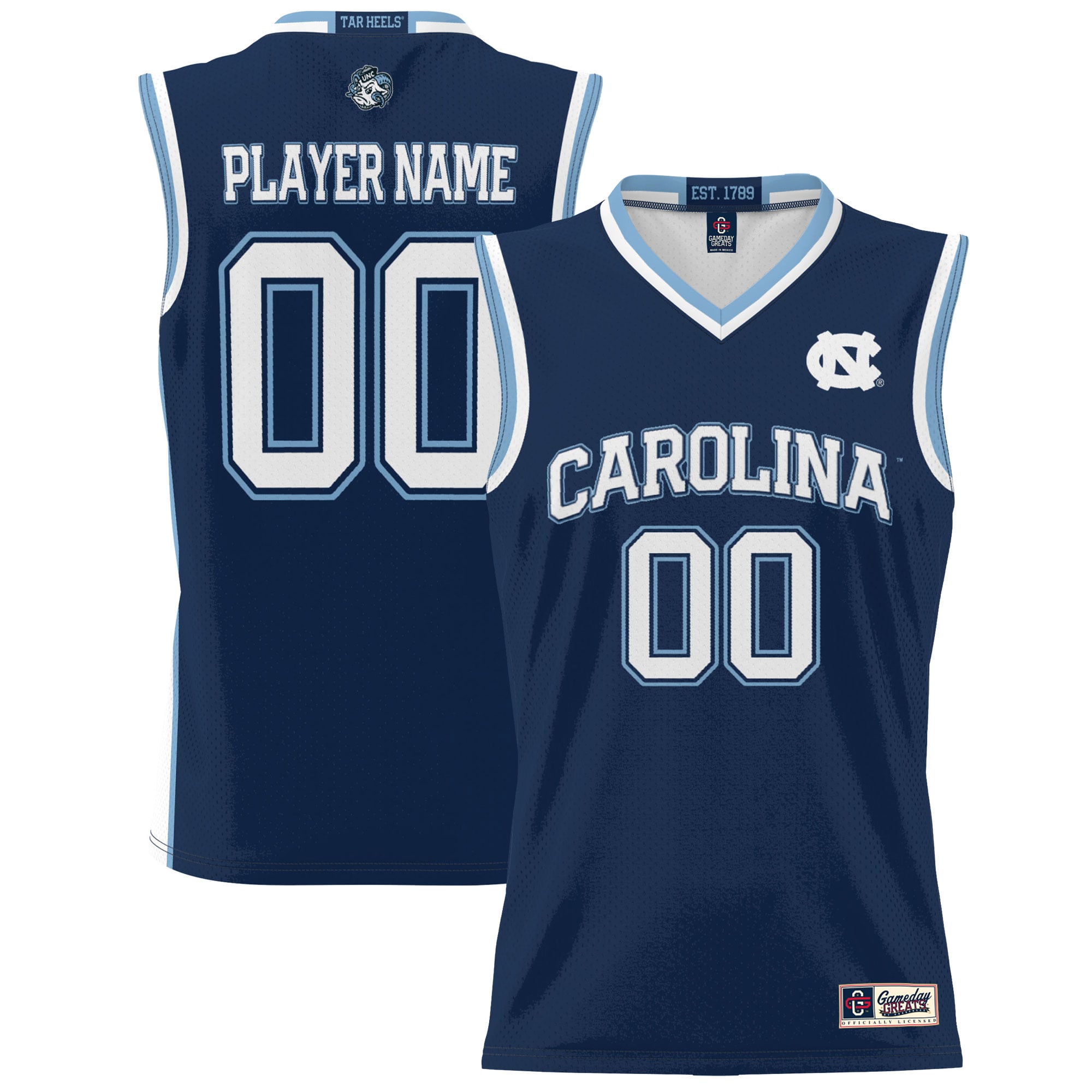 North Carolina Tar Heels Youth Lightweight Women's Basketball Jersey Navy - front and back view