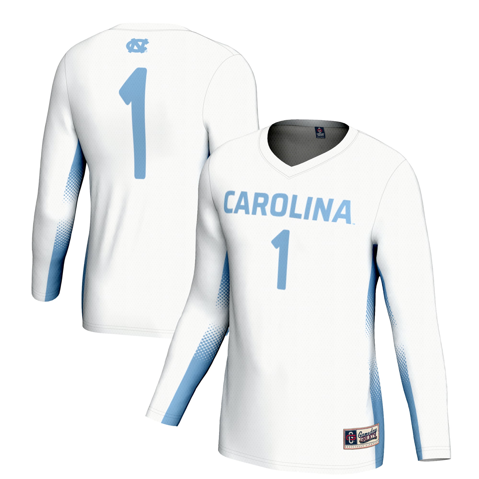 #1 North Carolina Tar Heels Youth Lightweight Women's Volleyball Jersey White - front and back view