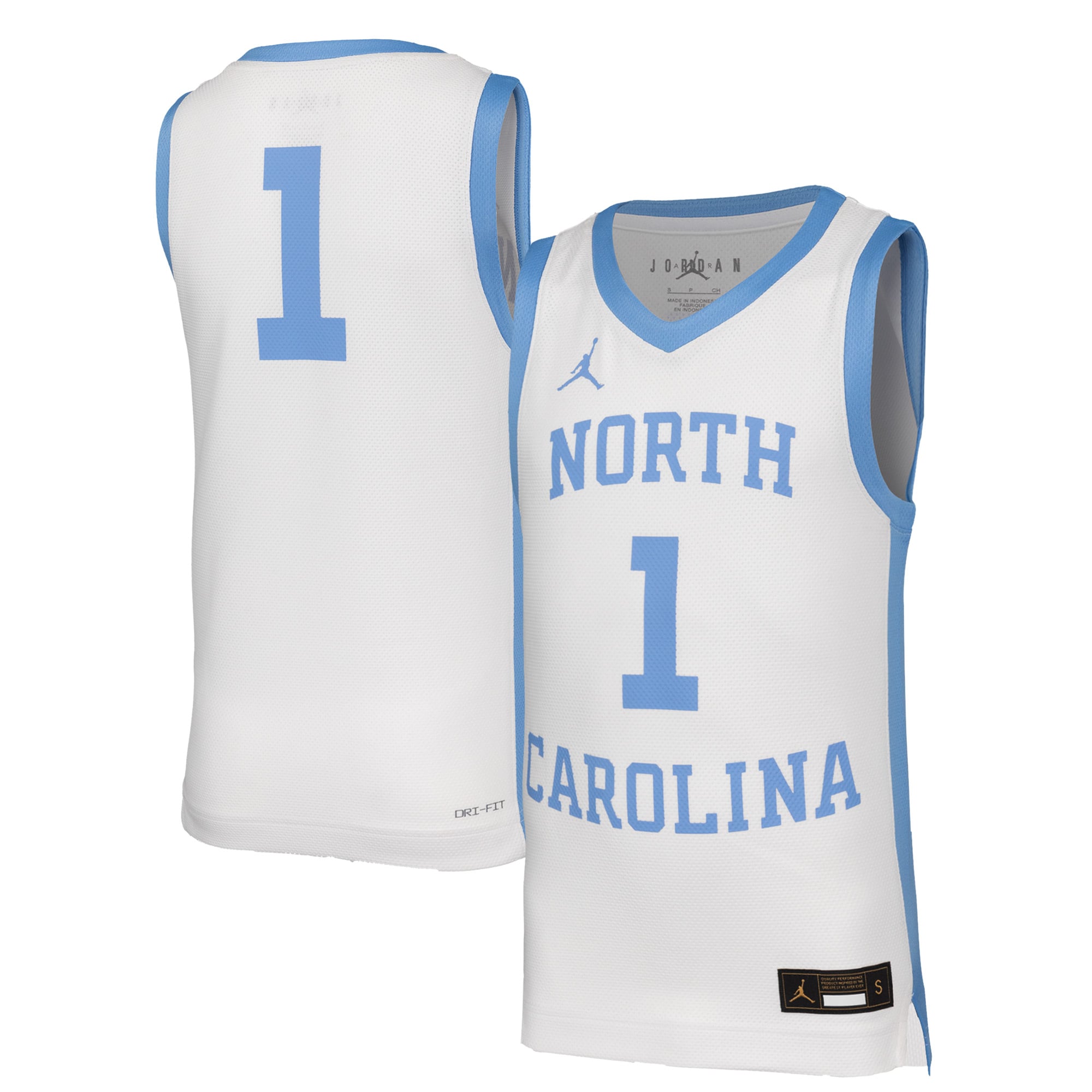 #1 North Carolina Tar Heels Youth Retro Basketball Jersey White - front and back view