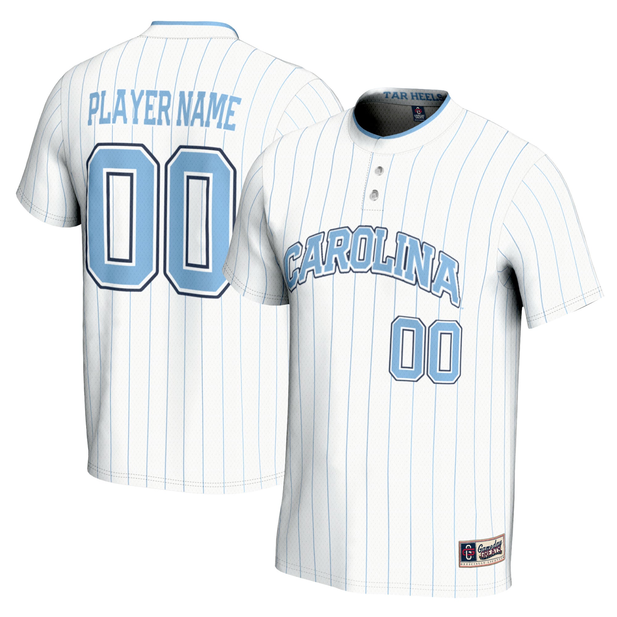 North Carolina Tar Heels Youth Softball Lightweight Jersey White - front and back view