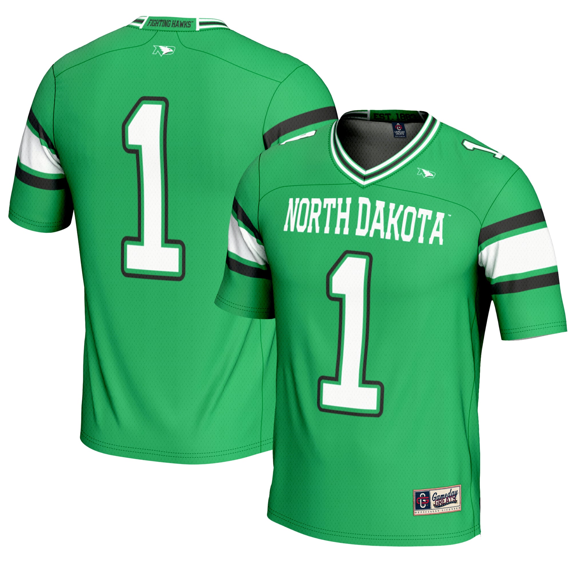 #1 North Dakota Endzone Football Jersey Kelly Green - front and back view