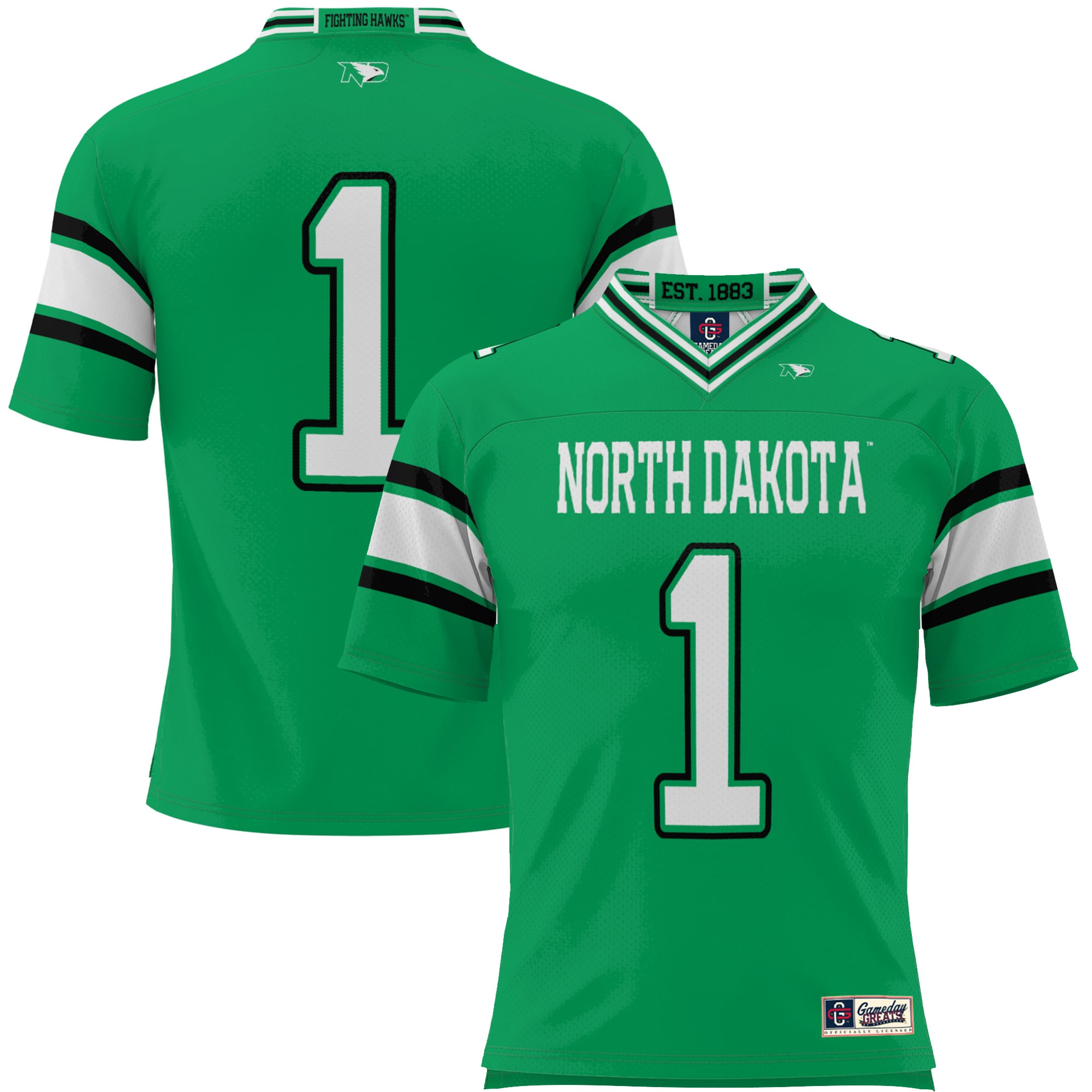#1 North Dakota Endzone Football Jersey Kelly Green - front view