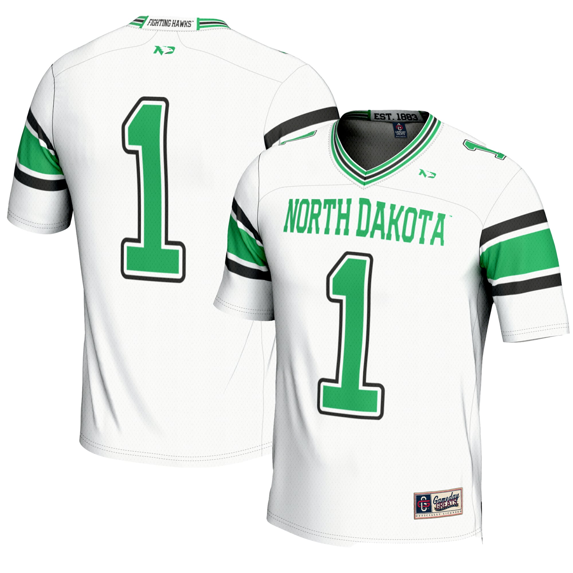 #1 North Dakota Endzone Football Jersey White - front and back view