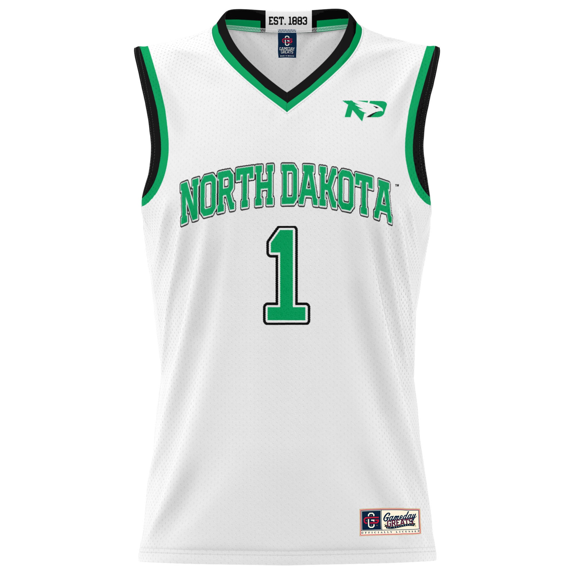 #1 North Dakota Lightweight Basketball Fashion Jersey White - front view