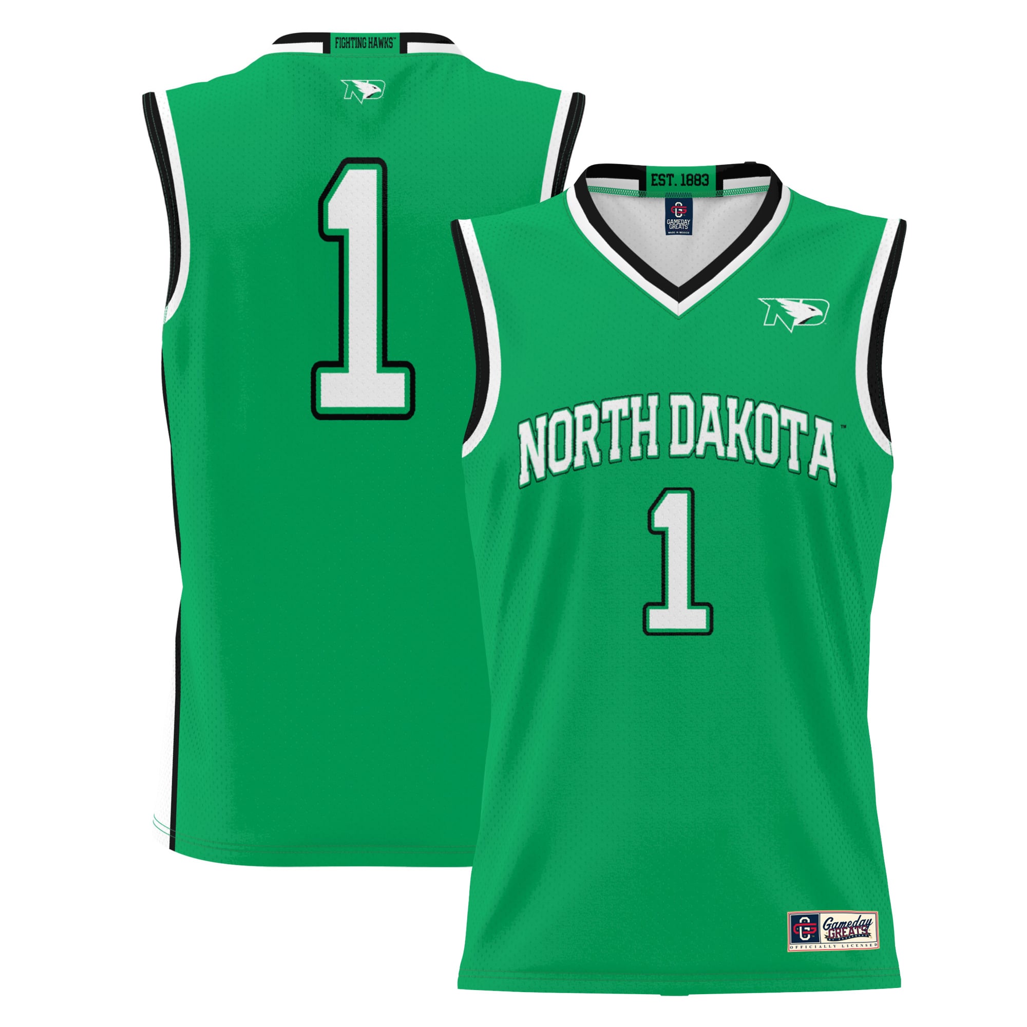 #1 North Dakota Lightweight Basketball Jersey Green - front and back view