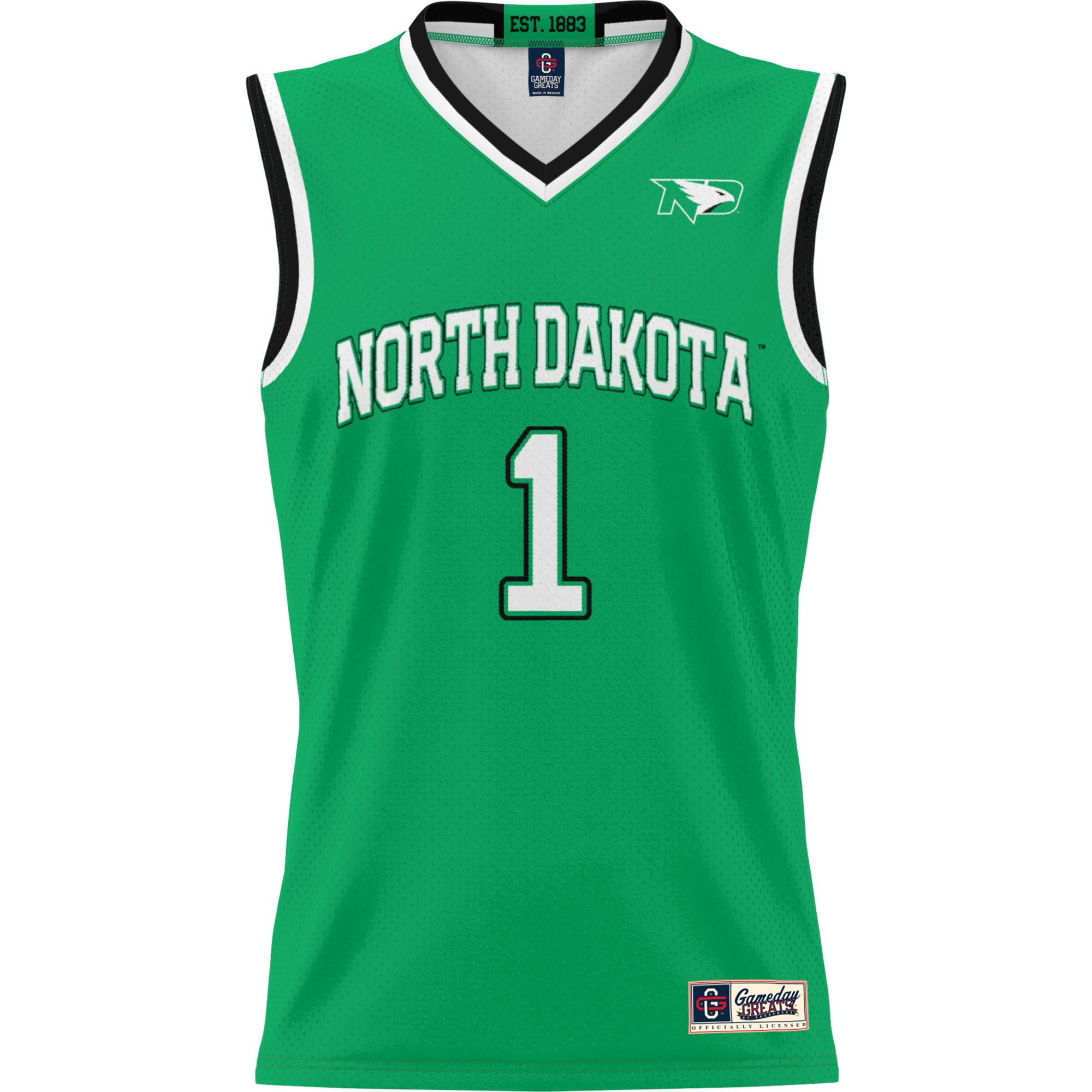 #1 North Dakota Youth Lightweight Basketball Jersey Green - front view