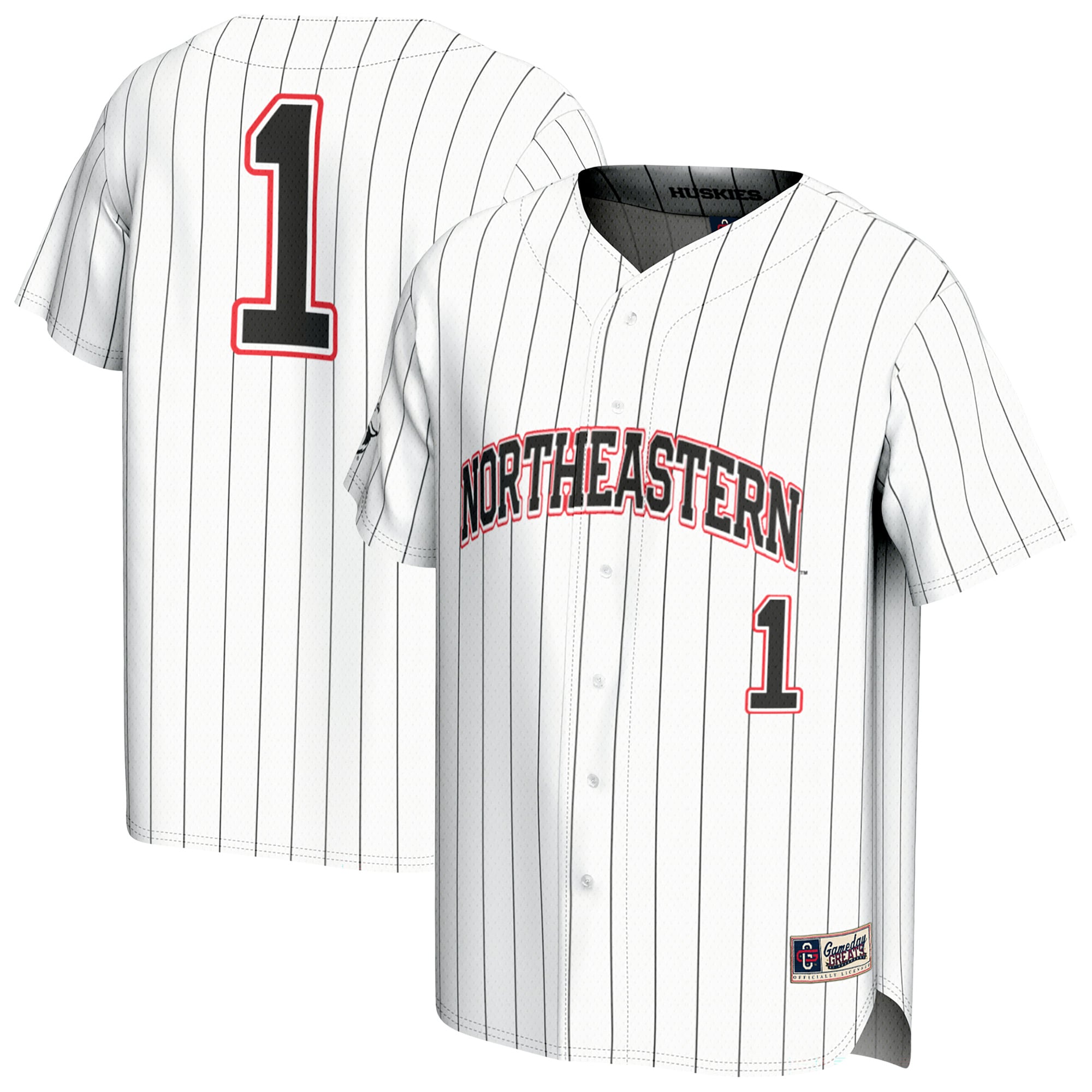 Northeastern Huskies Youth Lightweight Collegiate Baseball Fashion Jersey - front and back view