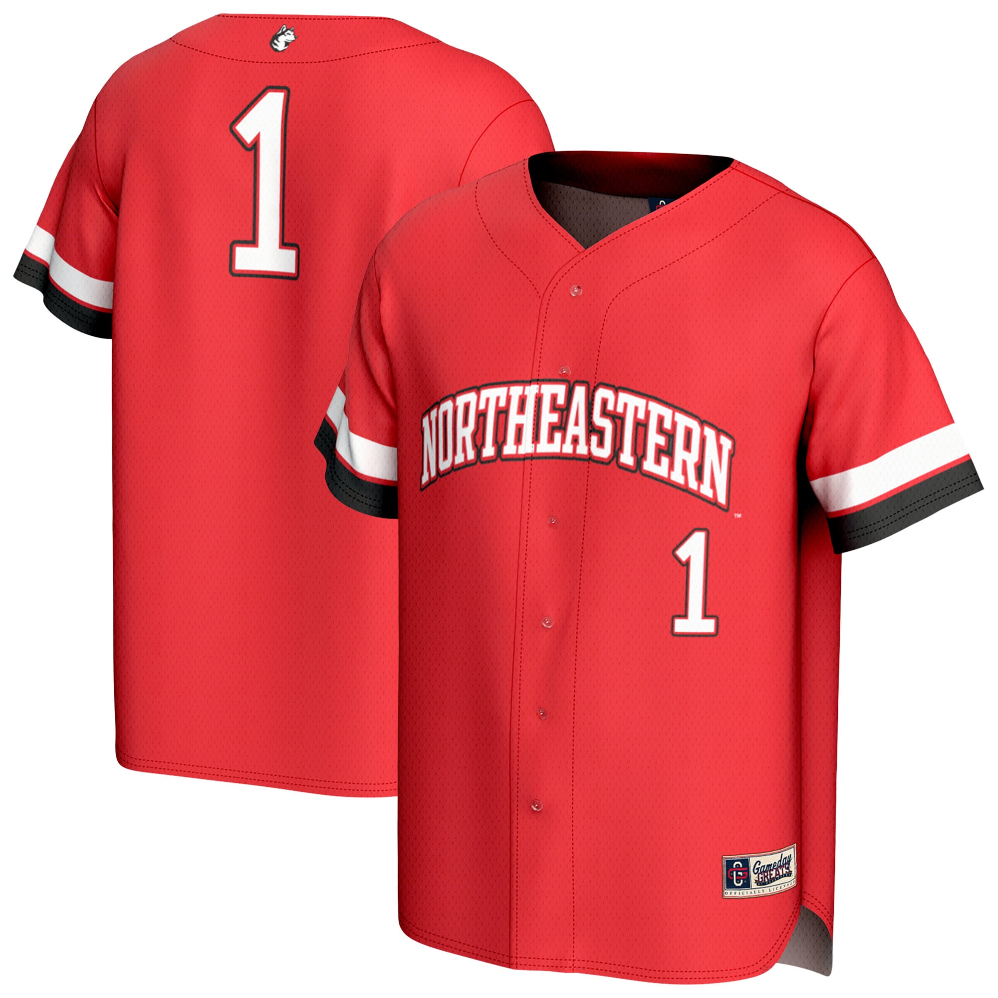 Northeastern Huskies Youth Lightweight Collegiate Baseball Fashion Jersey Red - front and back view