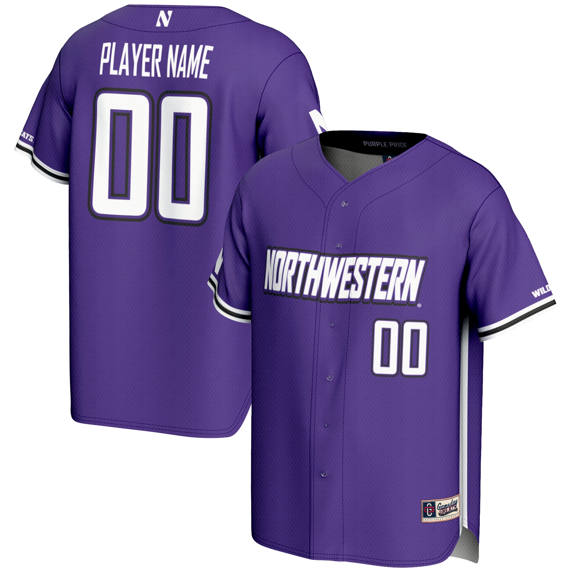 Northwestern Wildcats Lightweight Baseball Jersey Purple - front and back view