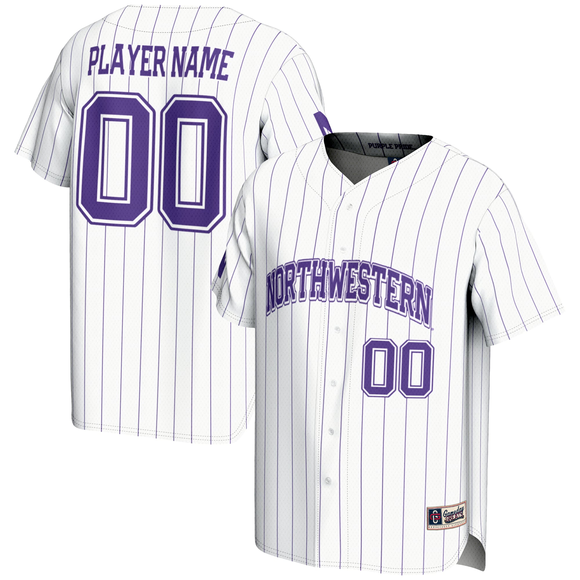 Northwestern Wildcats Lightweight Baseball Jersey White - front and back view