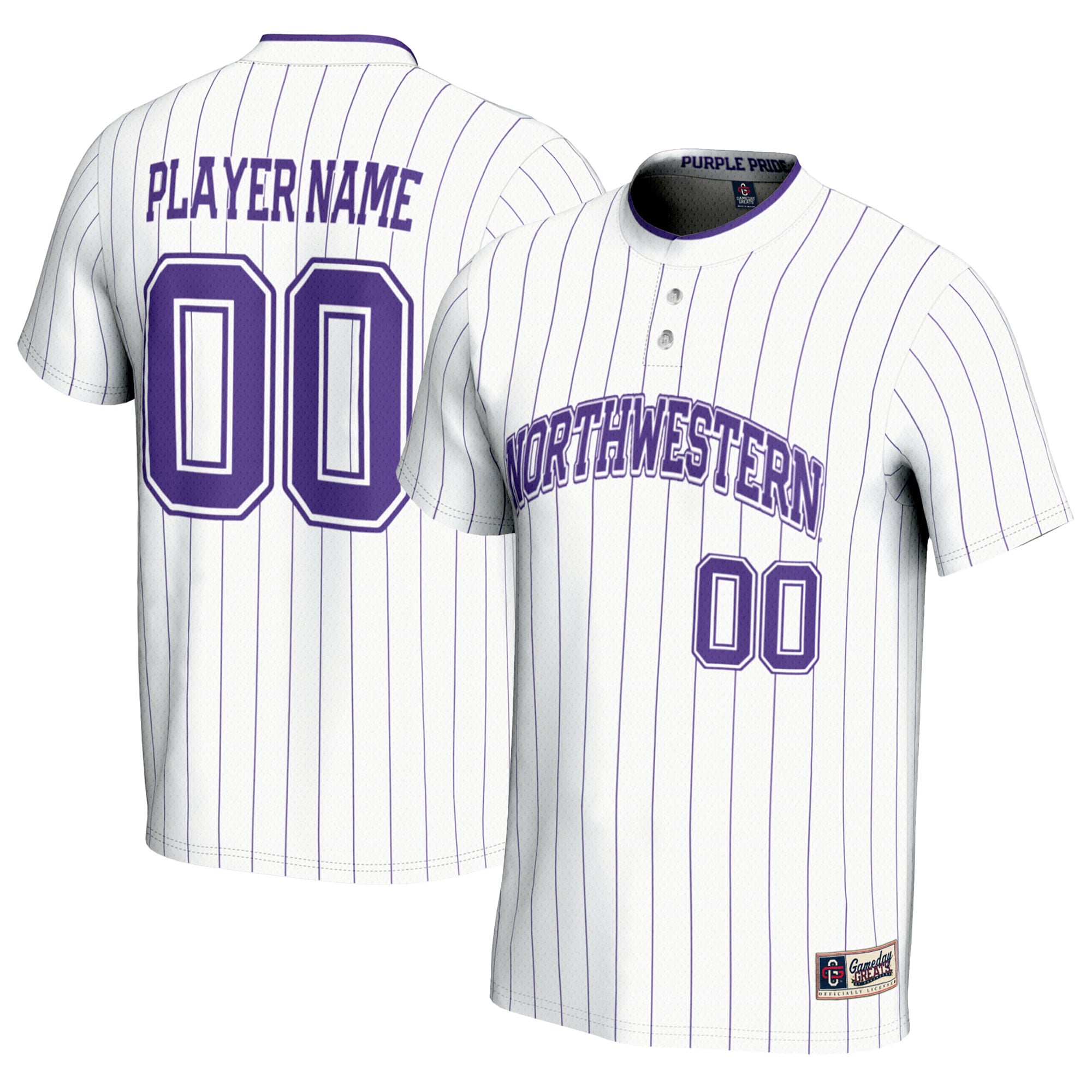 Northwestern Wildcats Unisex Lightweight Softball Jersey White - front and back view
