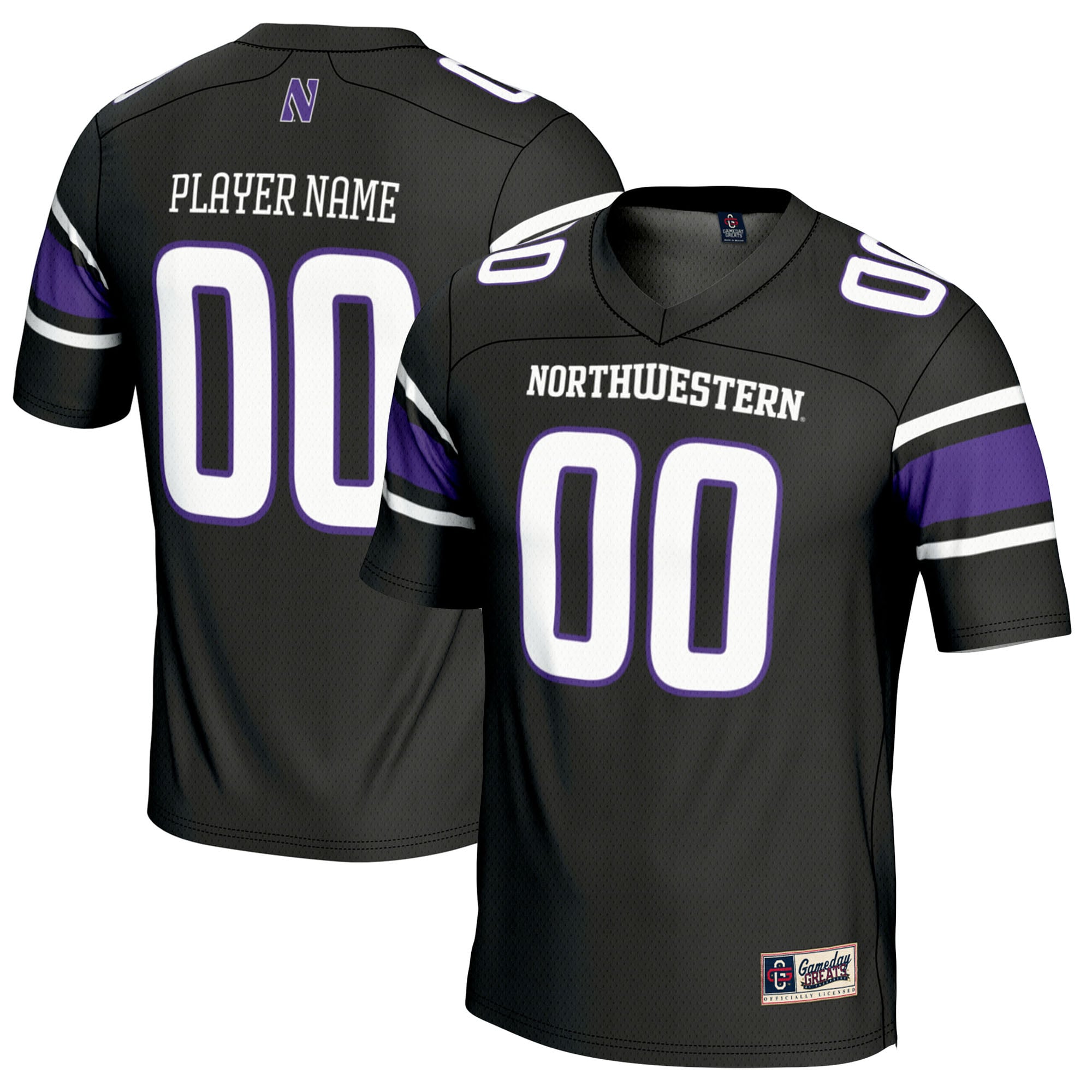 Northwestern Wildcats Youth Football Jersey Black - front and back view