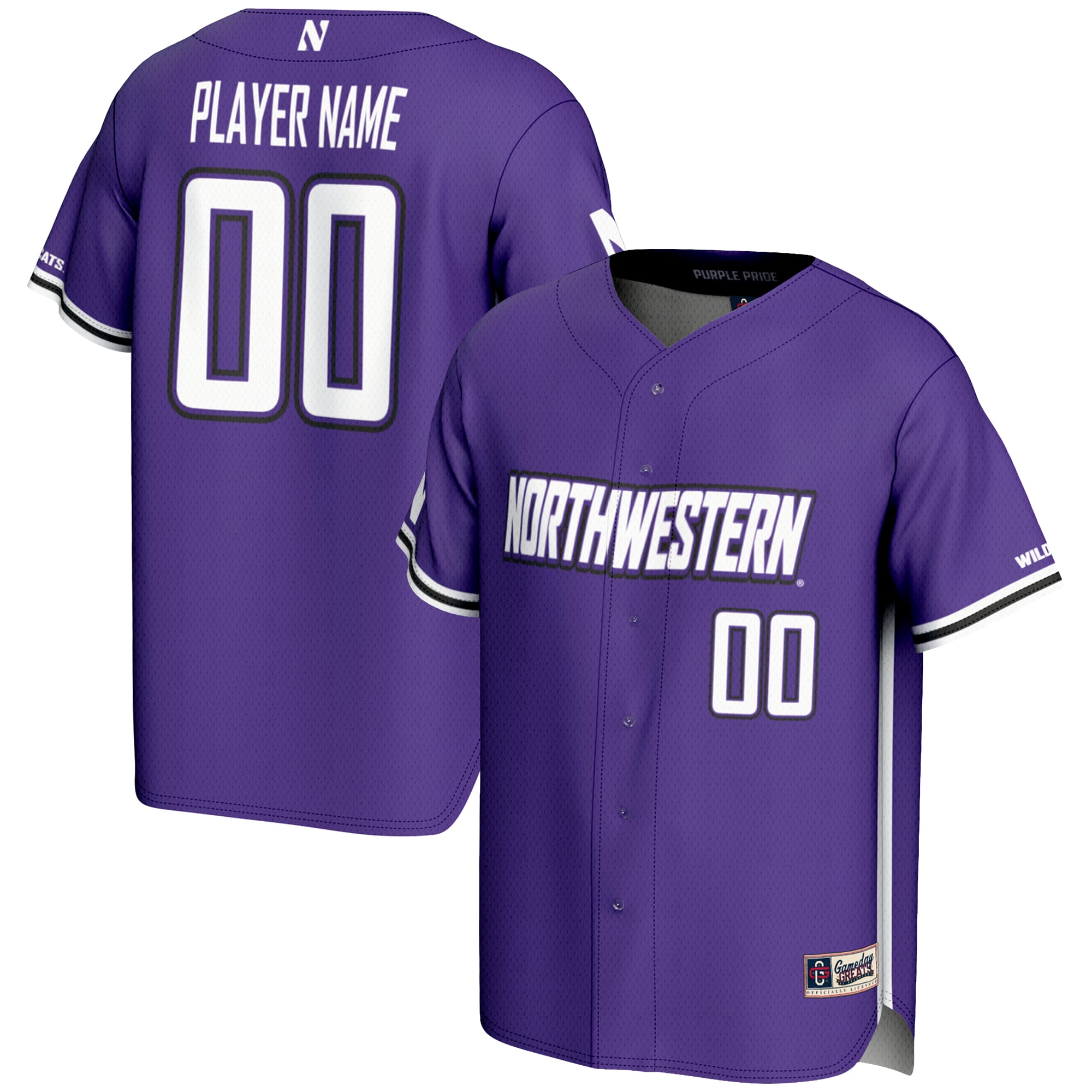 Northwestern Wildcats Youth Lightweight Baseball Jersey Purple - front and back view