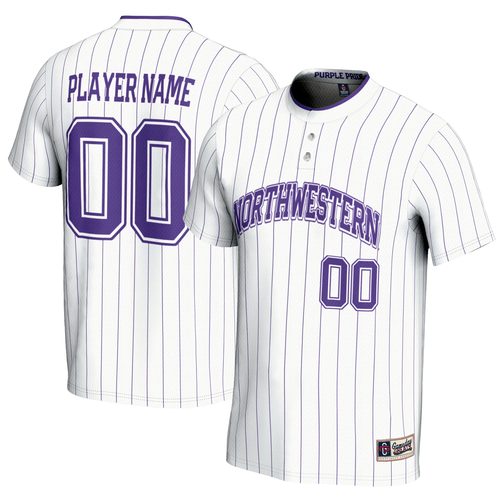 Northwestern Wildcats Youth Lightweight Softball Jersey White - front and back view