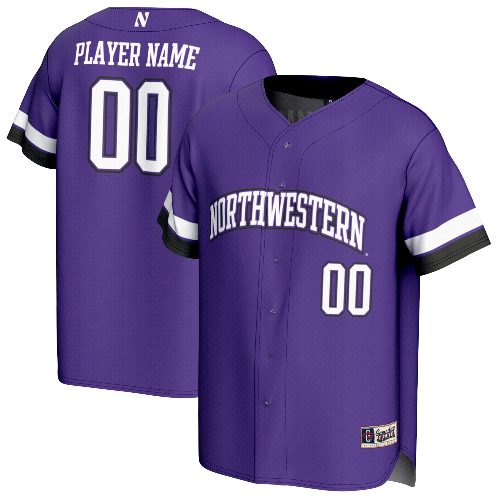 Northwestern Wildcats Youth Personalized Collegiate Baseball Fashion Jersey - front and back view