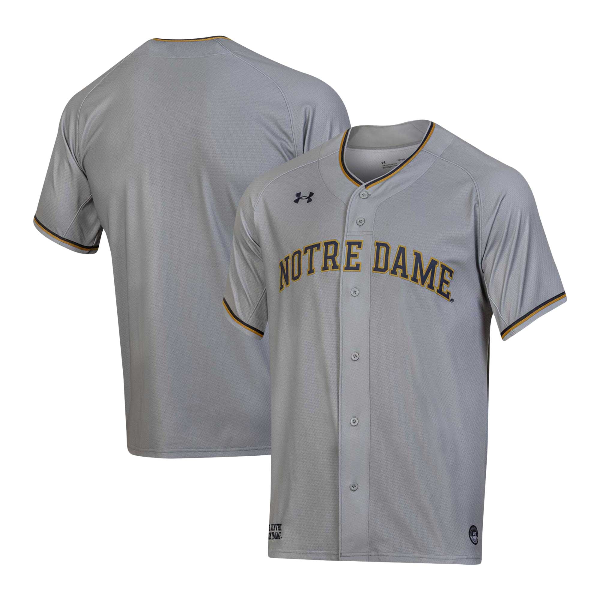 Notre Dame Fighting Irish Baseball Jersey Gray - front and back view