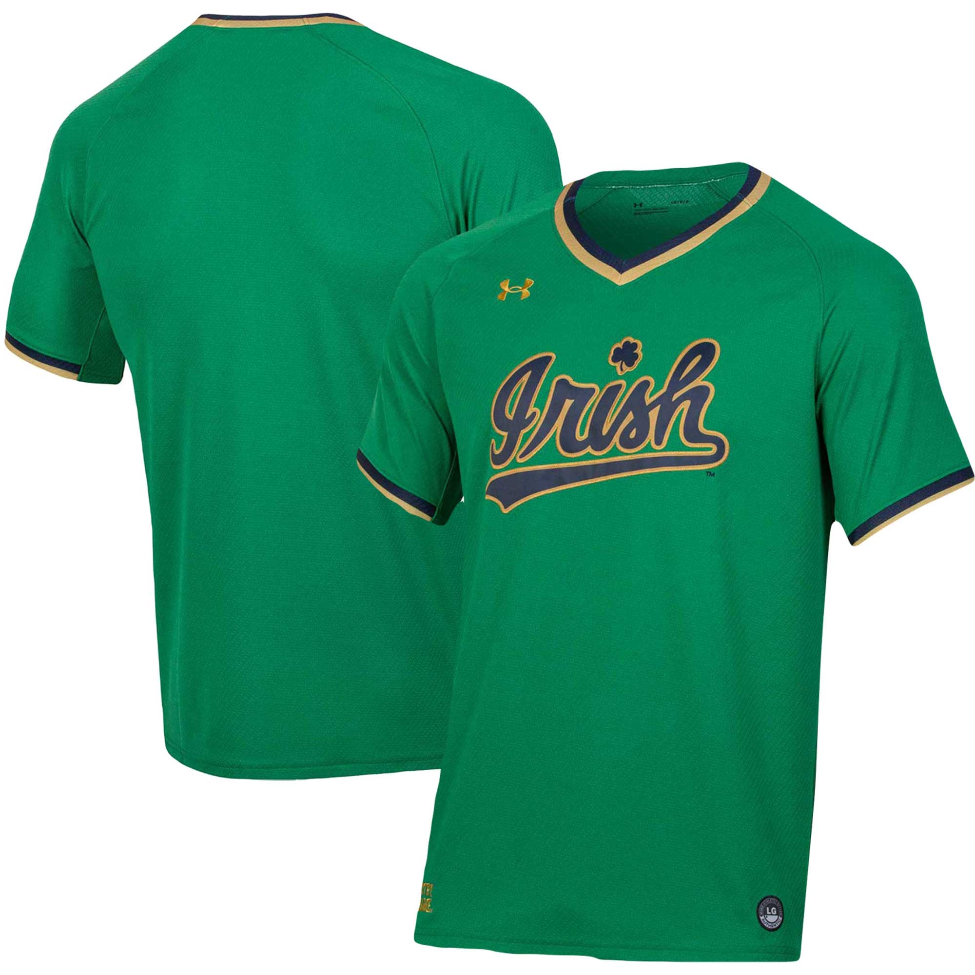 Notre Dame Fighting Irish Baseball Jersey Green - front and back view