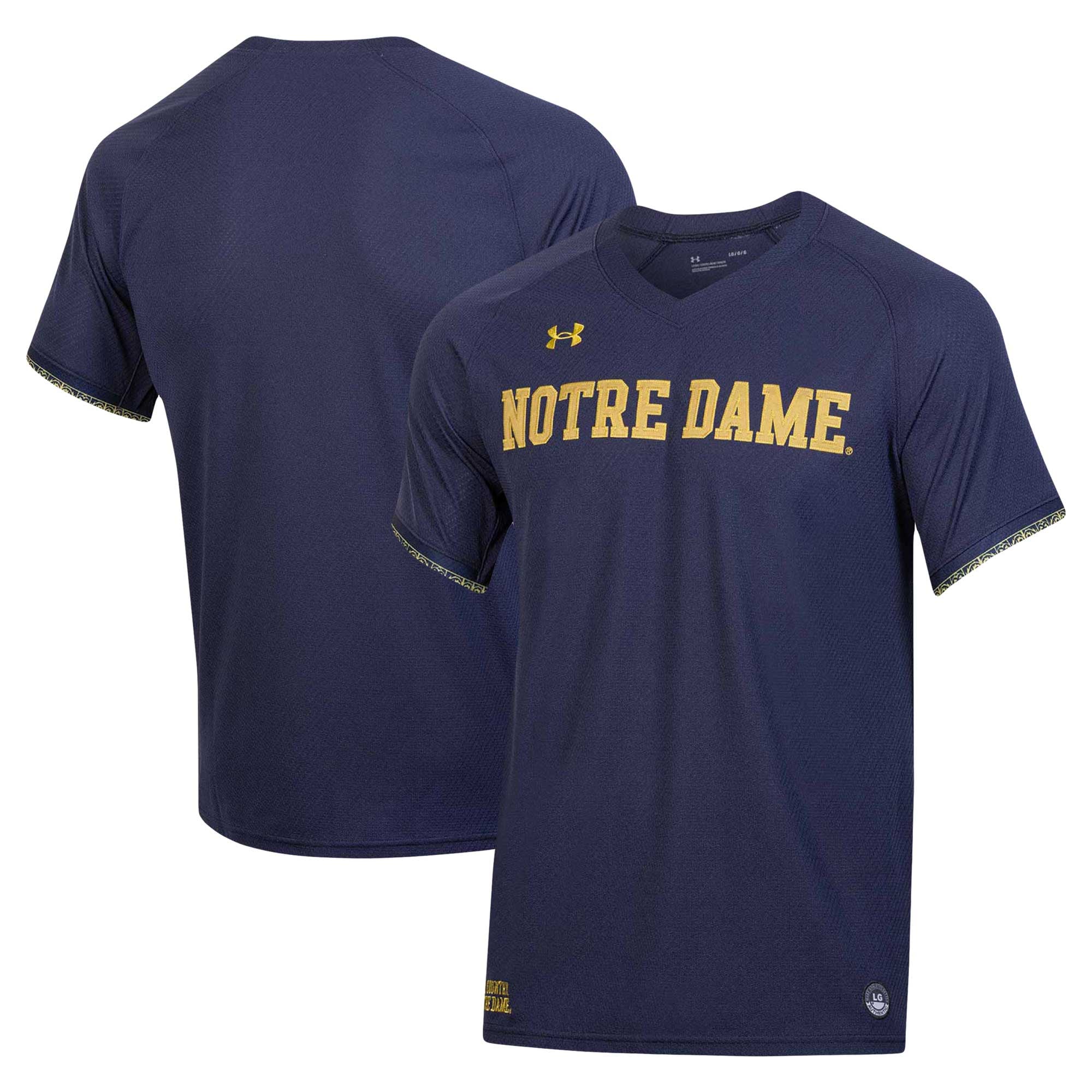 Notre Dame Fighting Irish Baseball Jersey Navy - front and back view
