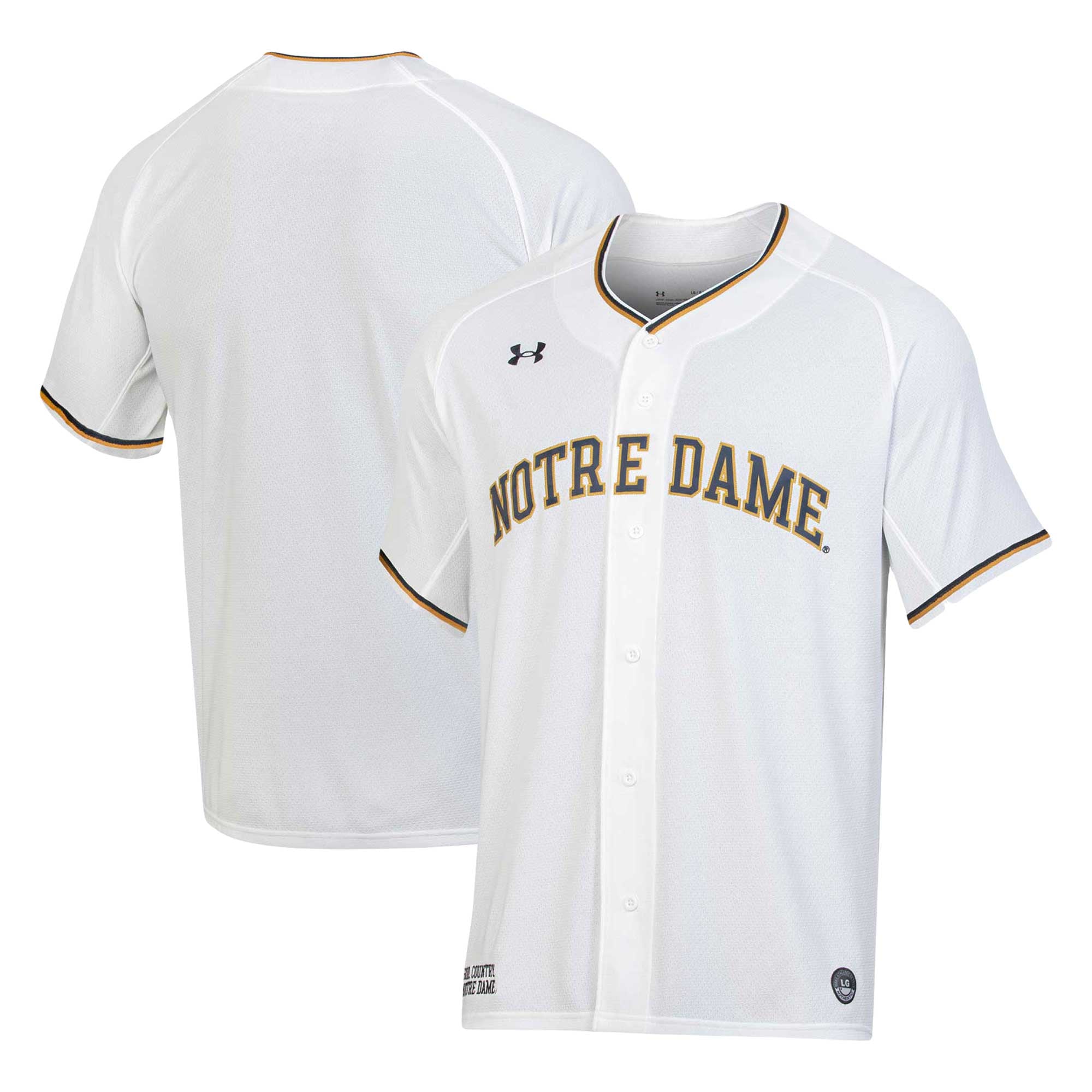 Notre Dame Fighting Irish Baseball Jersey White - front and back view