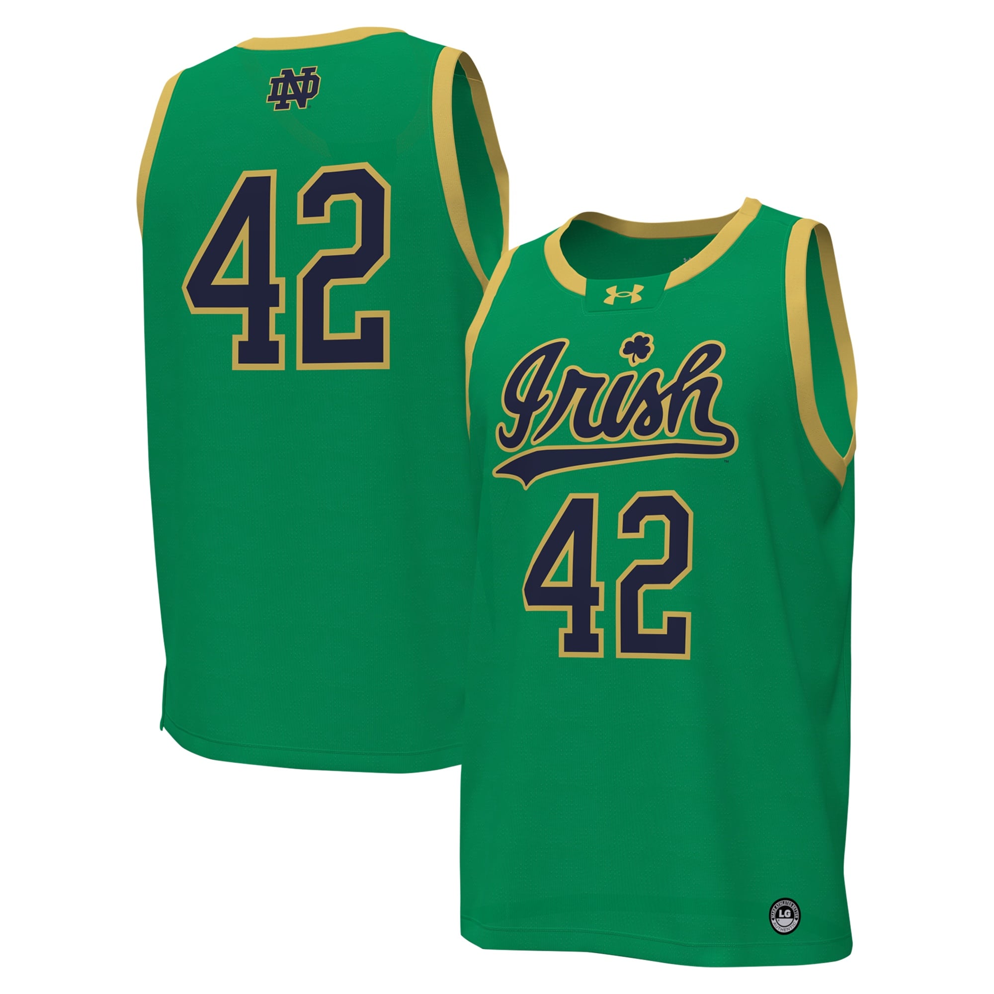 # Notre Dame Fighting Irish Basketball Jersey Kelly Green - front and back view