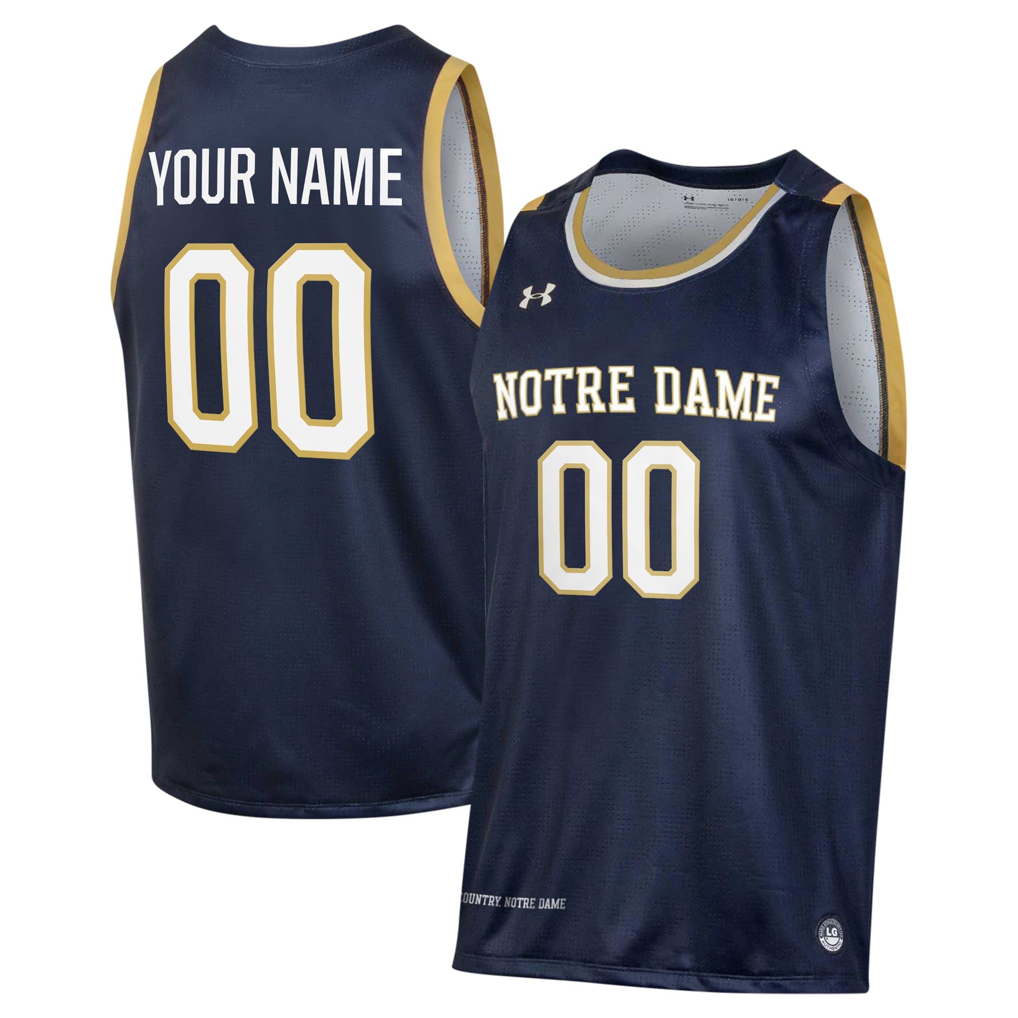 Notre Dame Fighting Irish Custom Alternate Basketball Jersey Navy - front and back view