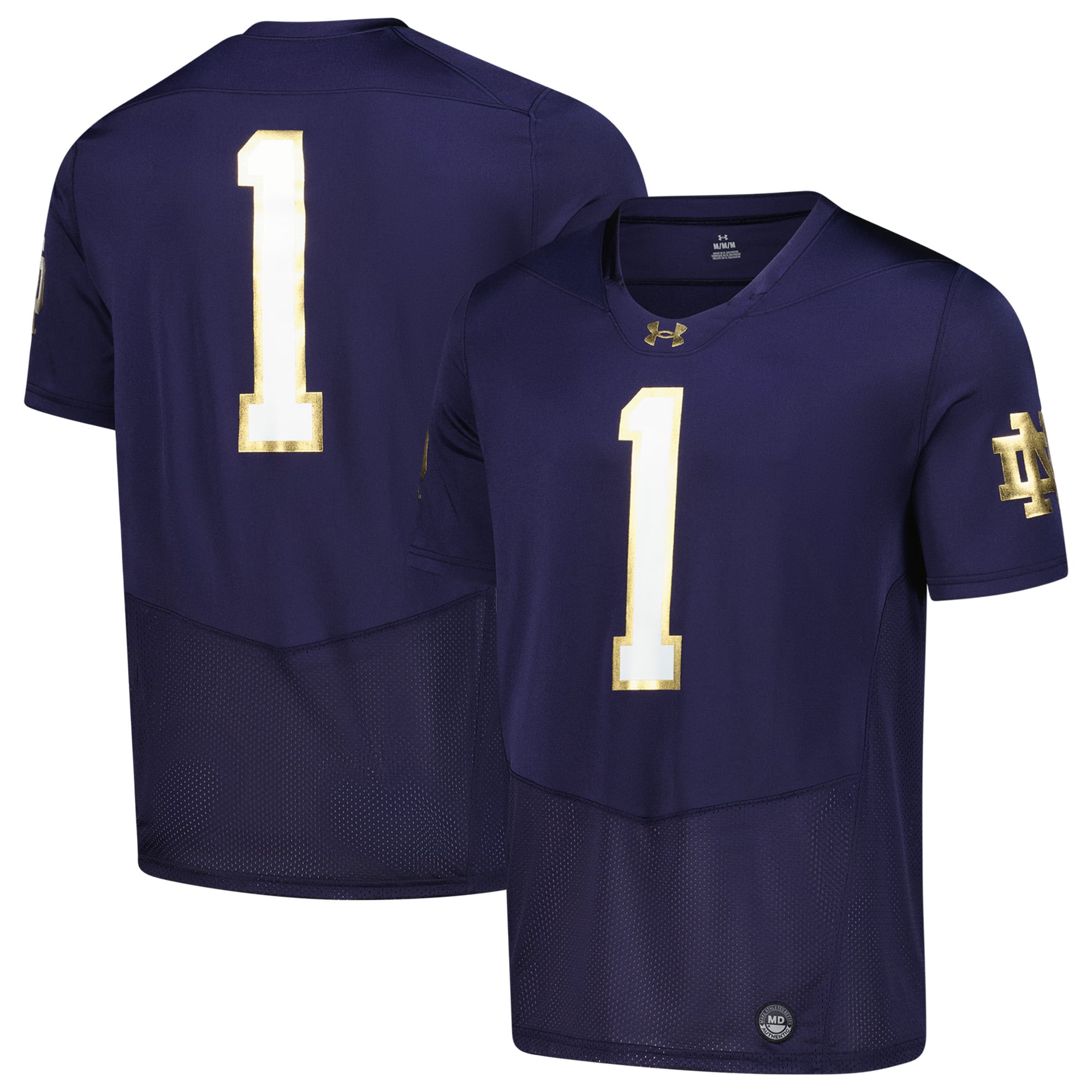 Notre Dame Fighting Irish Football Jersey Navy - front and back view