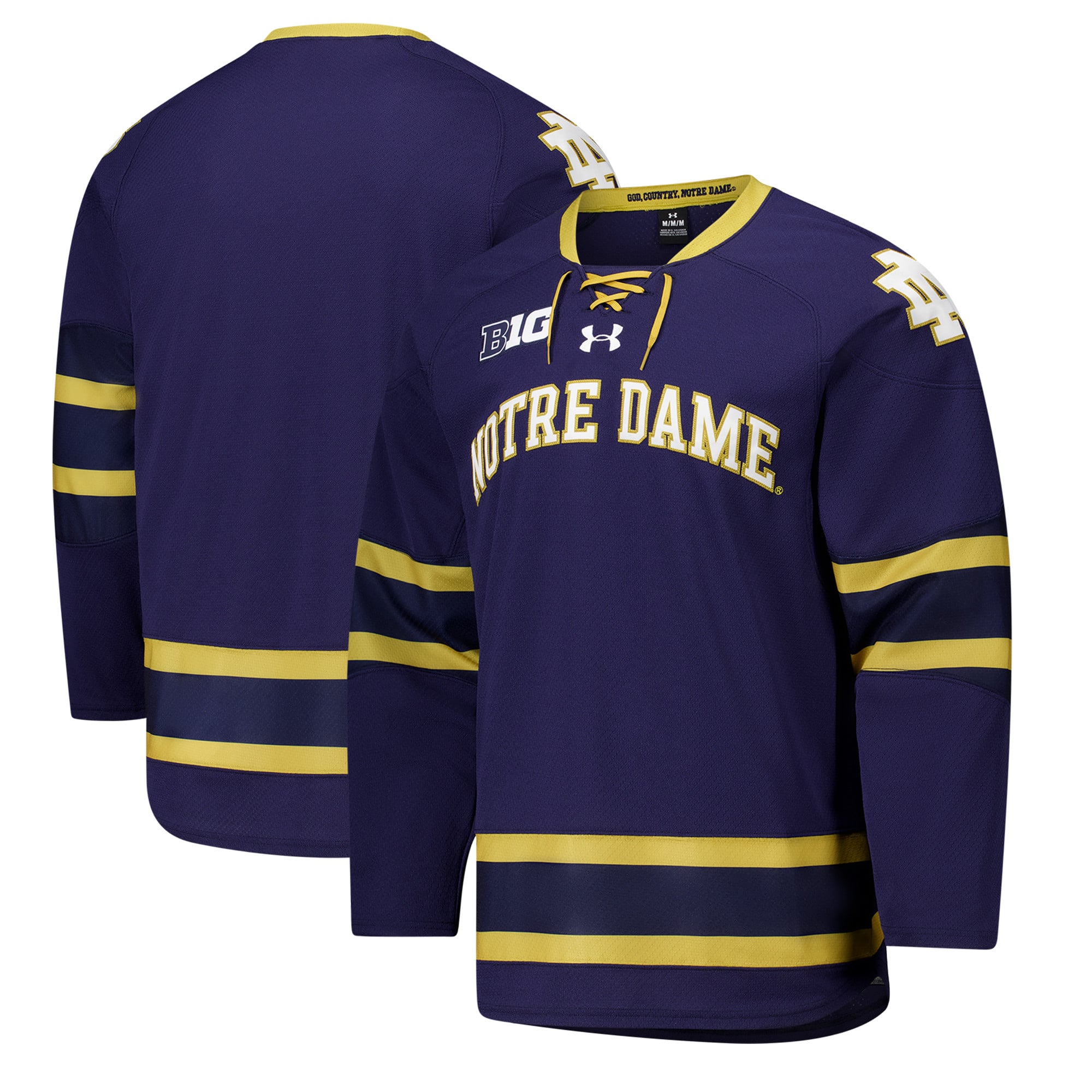 Notre Dame Fighting Irish Hockey Jersey Navy - front and back view