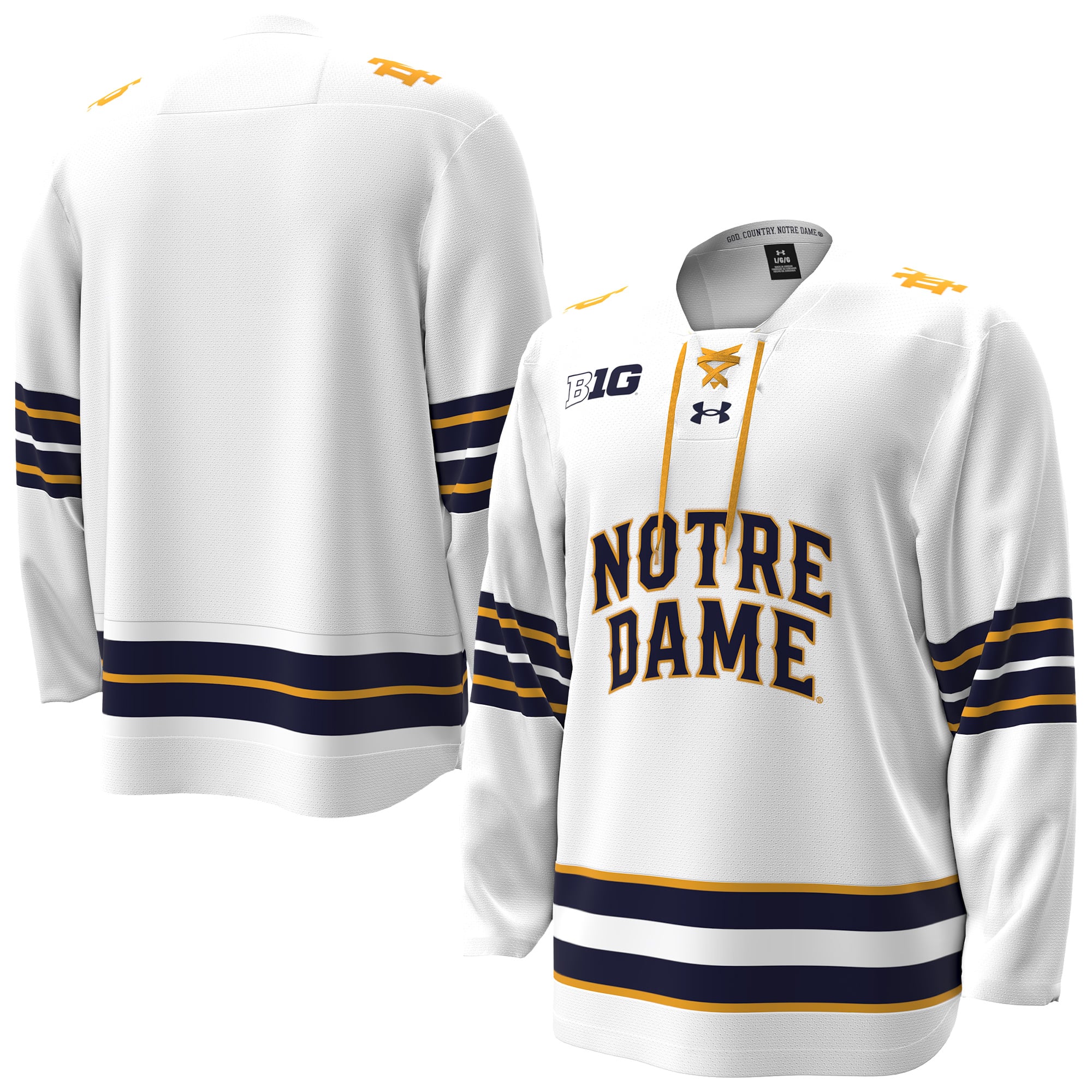 Notre Dame Fighting Irish Home Hockey Jersey White - front and back view