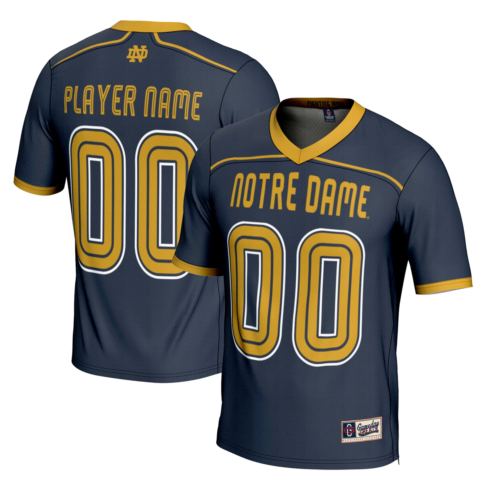 Notre Dame Fighting Irish Lacrosse Lightweight Jersey Navy - front and back view
