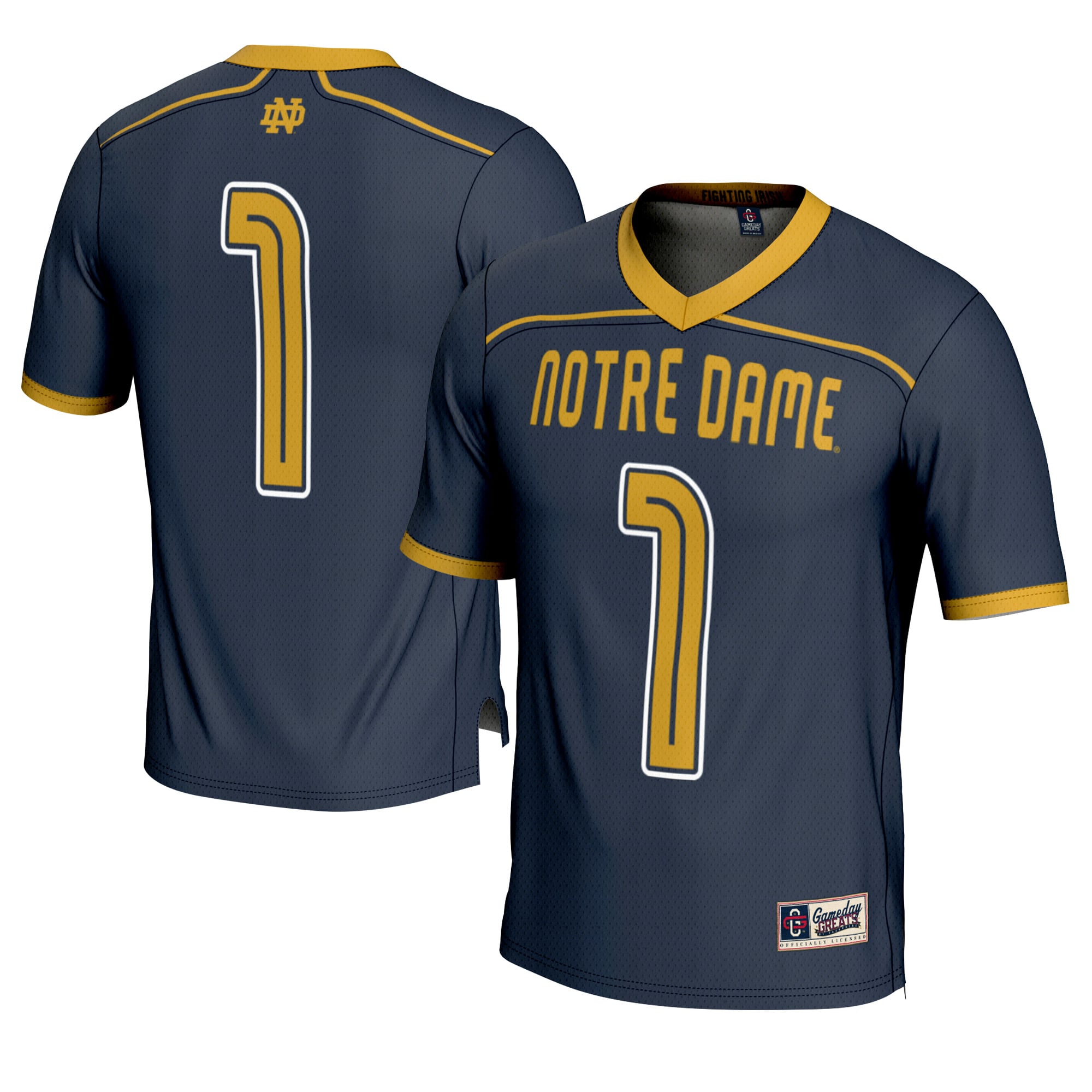 #1 Notre Dame Fighting Irish Lightweight Lacrosse Fashion Jersey Navy - front and back view
