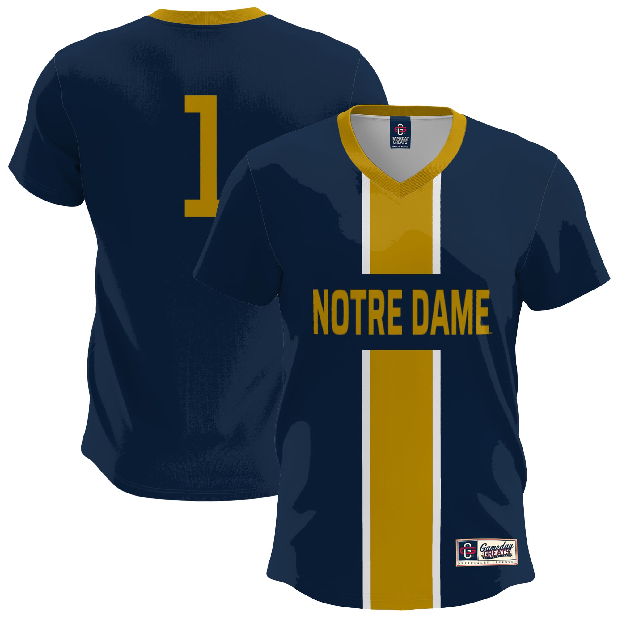 Notre Dame Fighting Irish Lightweight Soccer Fashion Jersey Navy - front and back view