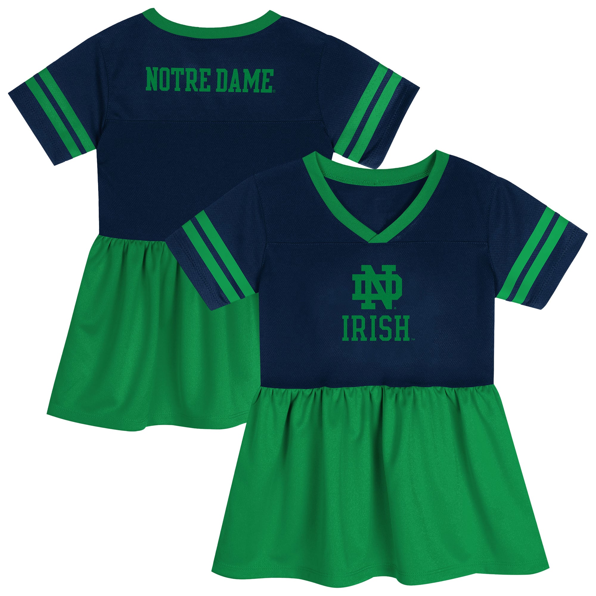 Notre Dame Fighting Irish Toddler Toddler Fashion Jersey Navy/Green - front and back view