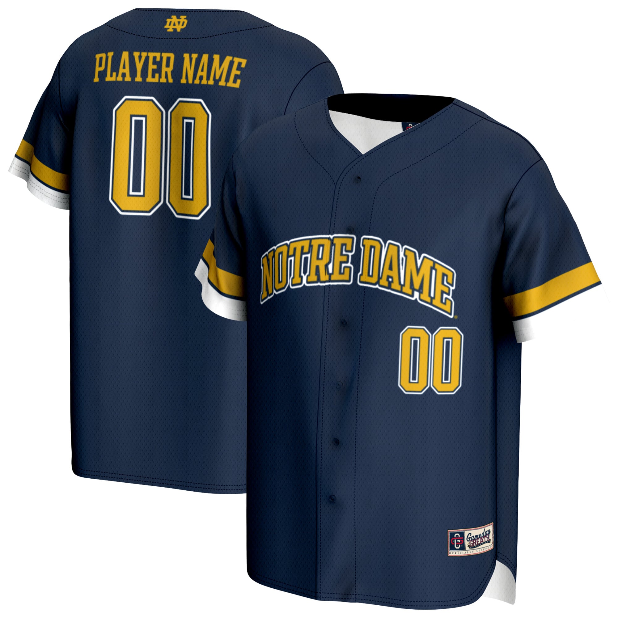 Notre Dame Fighting Irish Unisex Lightweight Baseball Jersey Navy - front and back view