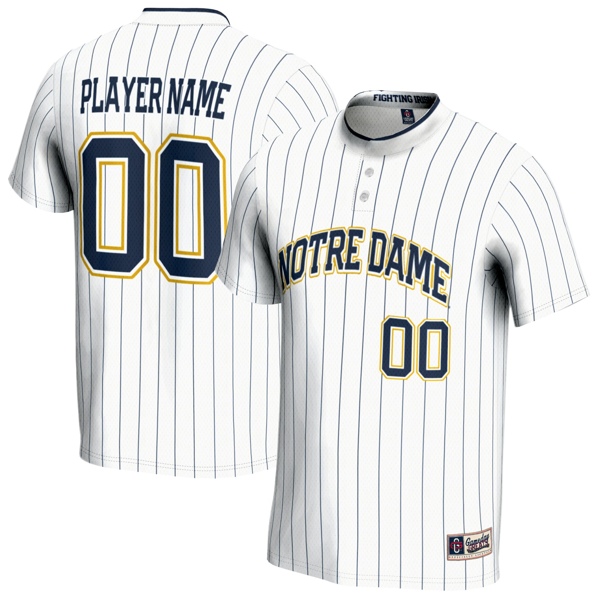 Notre Dame Fighting Irish Youth Lightweight Softball Jersey White - front and back view