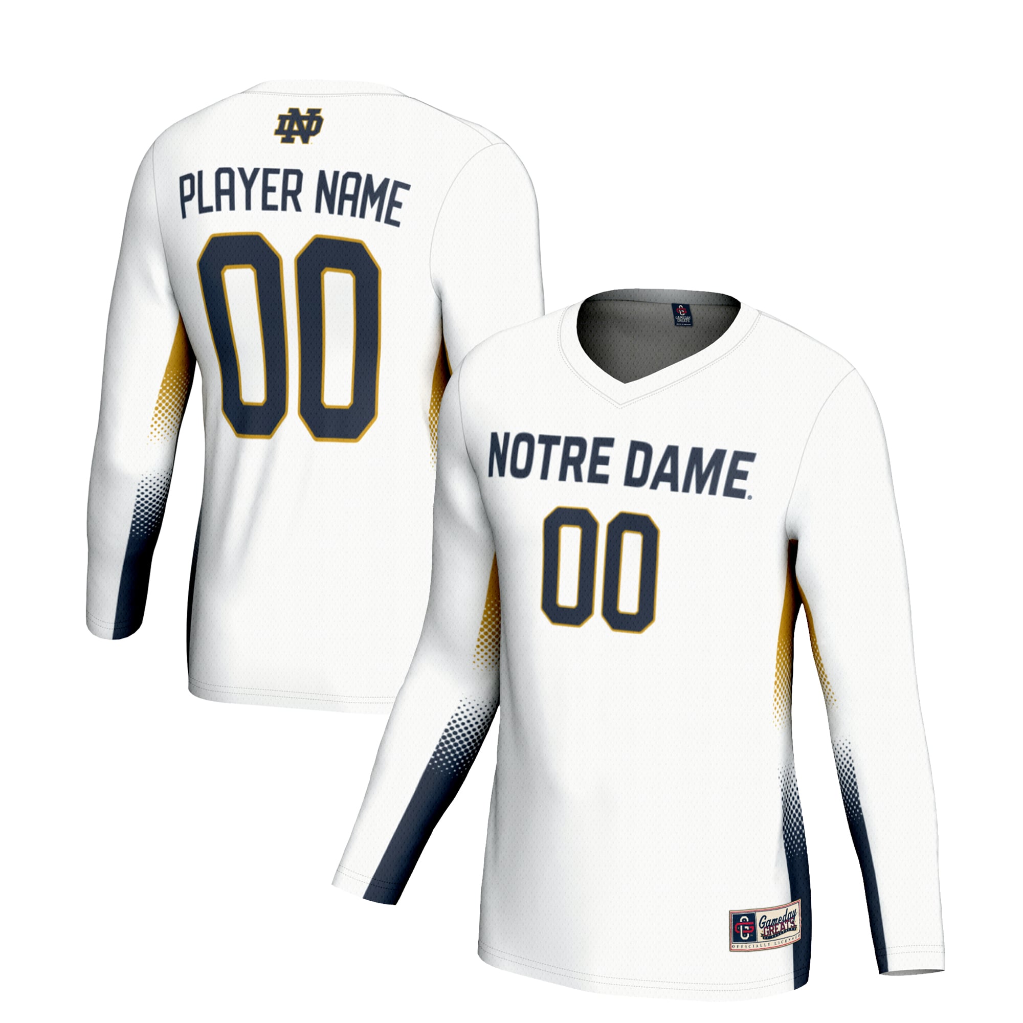 Notre Dame Fighting Irish Unisex Lightweight Volleyball Jersey White - front and back view