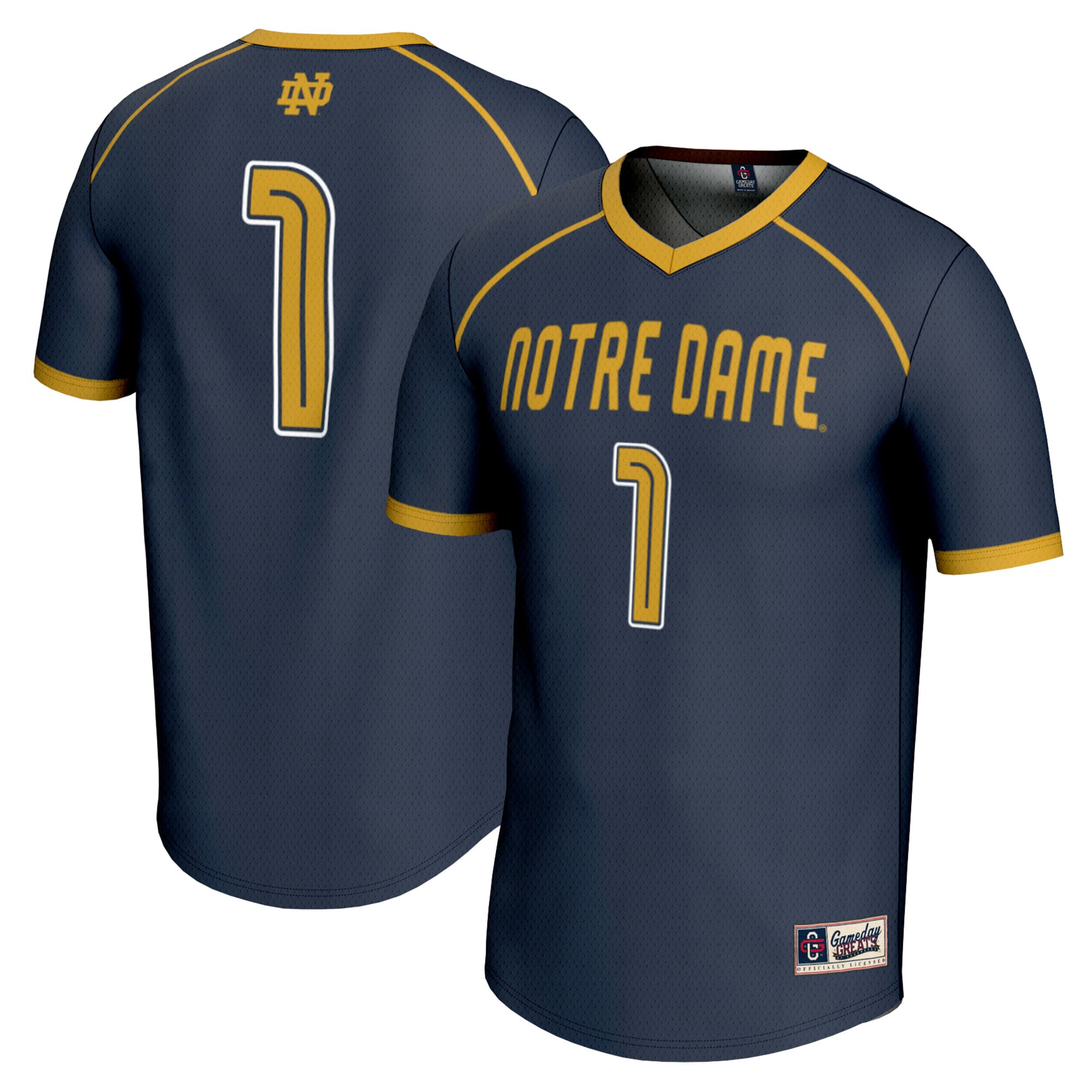 #1 Notre Dame Fighting Irish Unisex Lightweight Women's Lacrosse Jersey Navy - front and back view