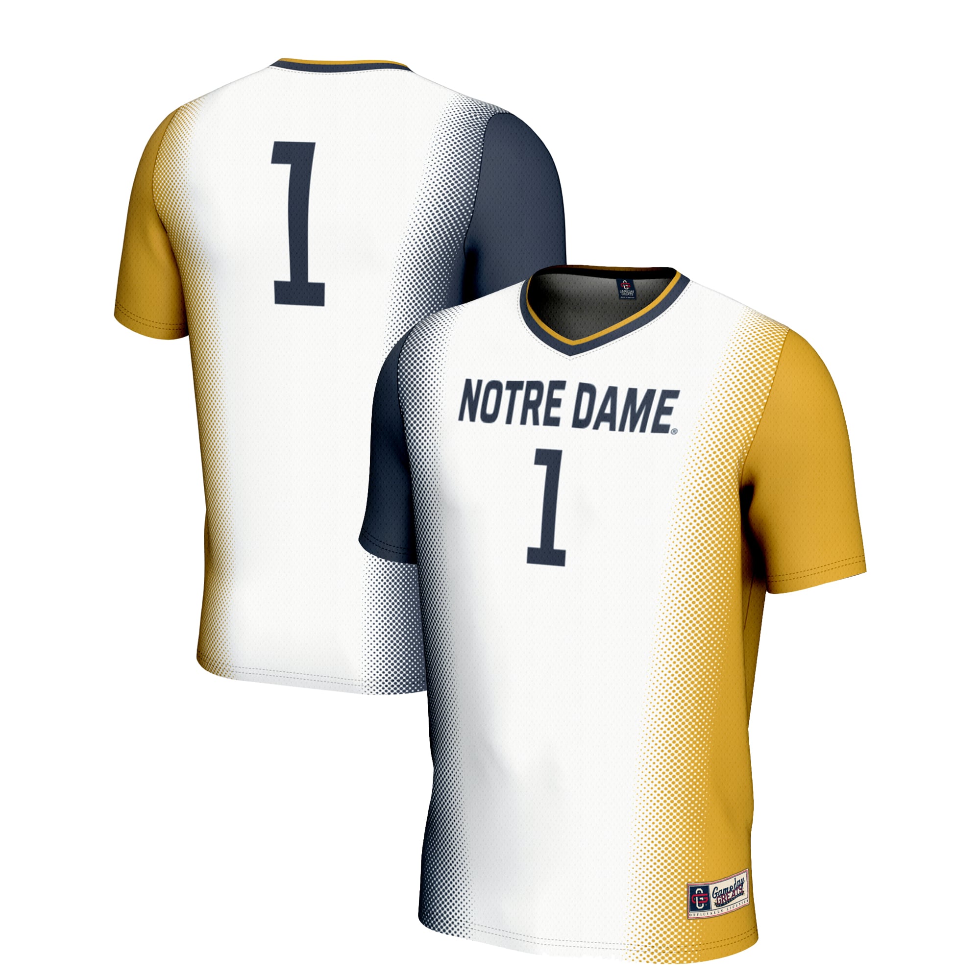 #1 Notre Dame Fighting Irish Unisex Lightweight Women's Soccer Jersey White - front and back view
