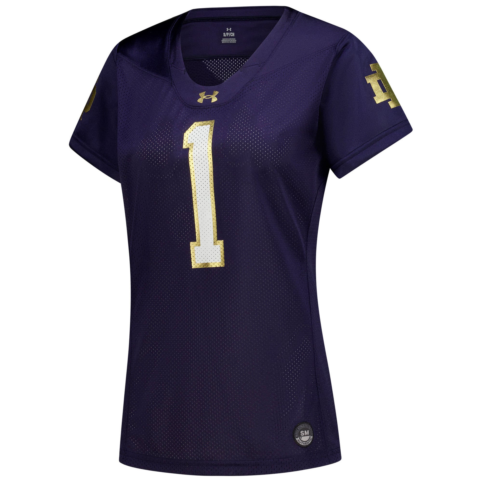 Notre Dame Fighting Irish Women's #1 Football Jersey Navy - front view