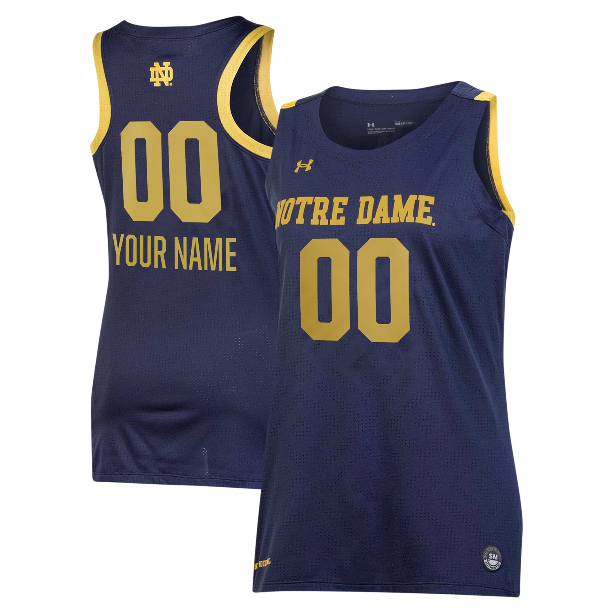 Notre Dame Fighting Irish Women's Custom Alternate Basketball Jersey Navy - front and back view