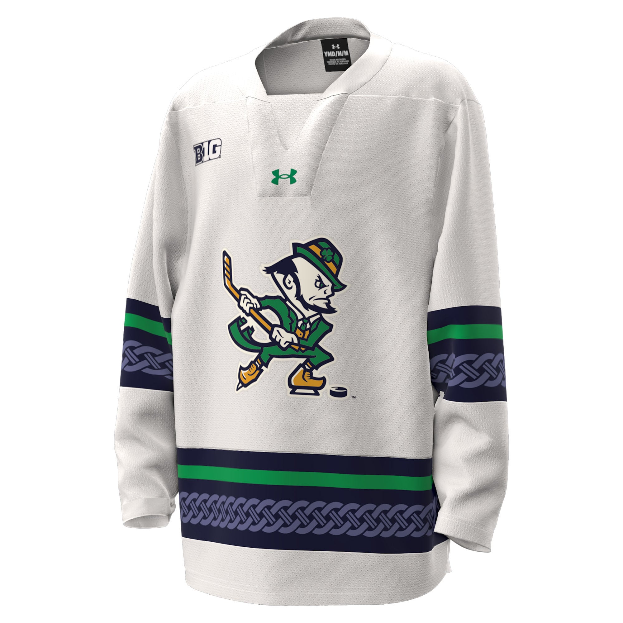 #42 Notre Dame Fighting Irish Youth Alternate Leprechaun Hockey Jersey White - front view