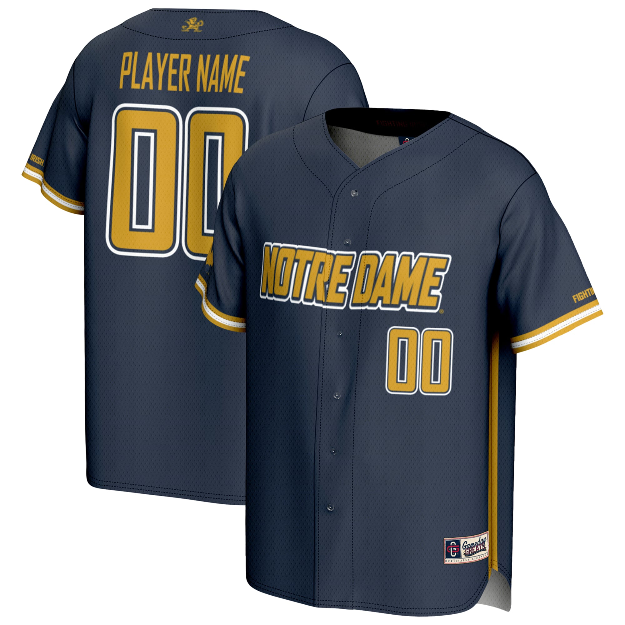 Notre Dame Fighting Irish Youth Baseball Lightweight Jersey Navy - front and back view