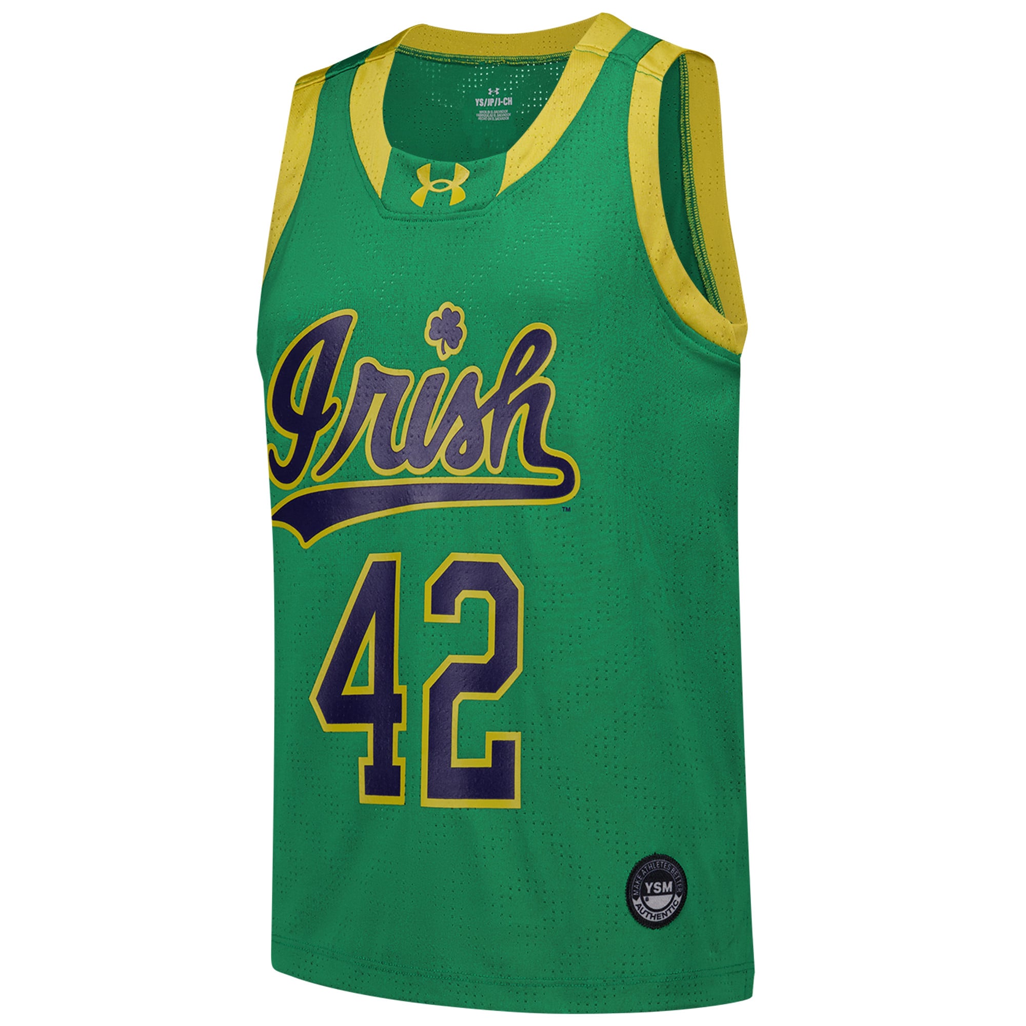 #42 Notre Dame Fighting Irish Youth Basketball Jersey Green - front view